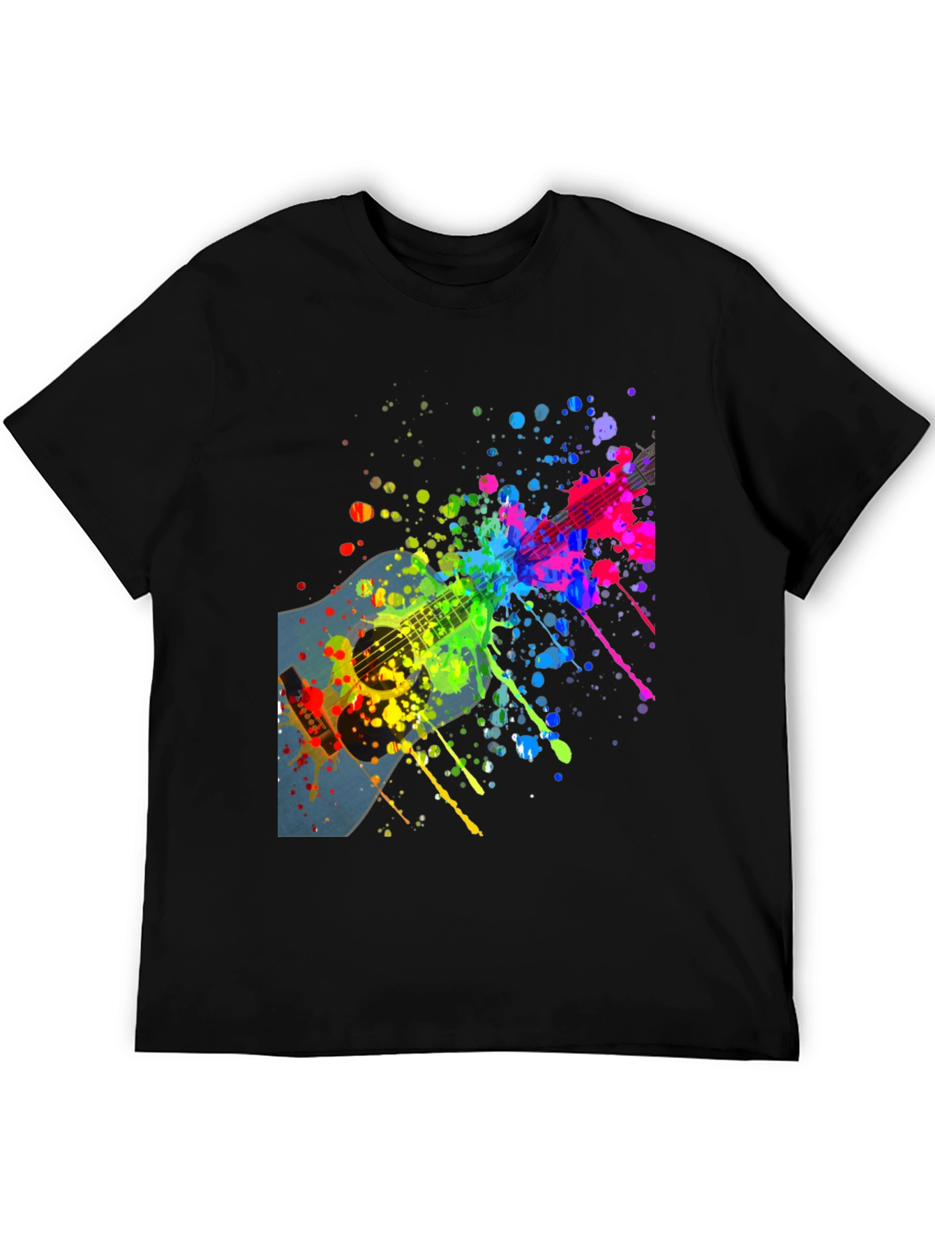Black Colorful Guitar Splatter T-Shirt - Music Lover Tee view 5