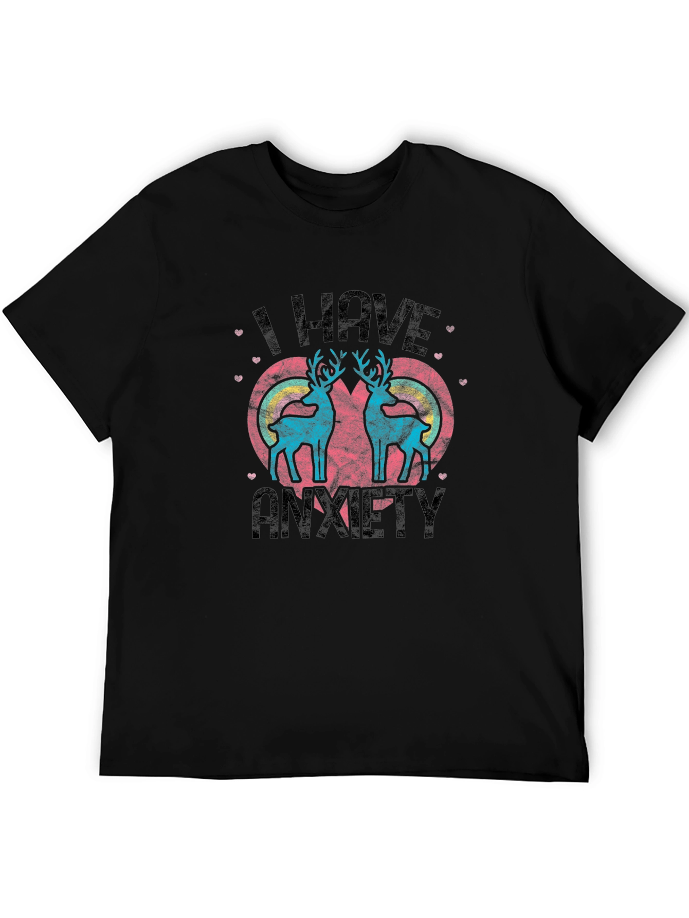 Black I Have Anxiety T-Shirt with Reindeer Heart Design view 5