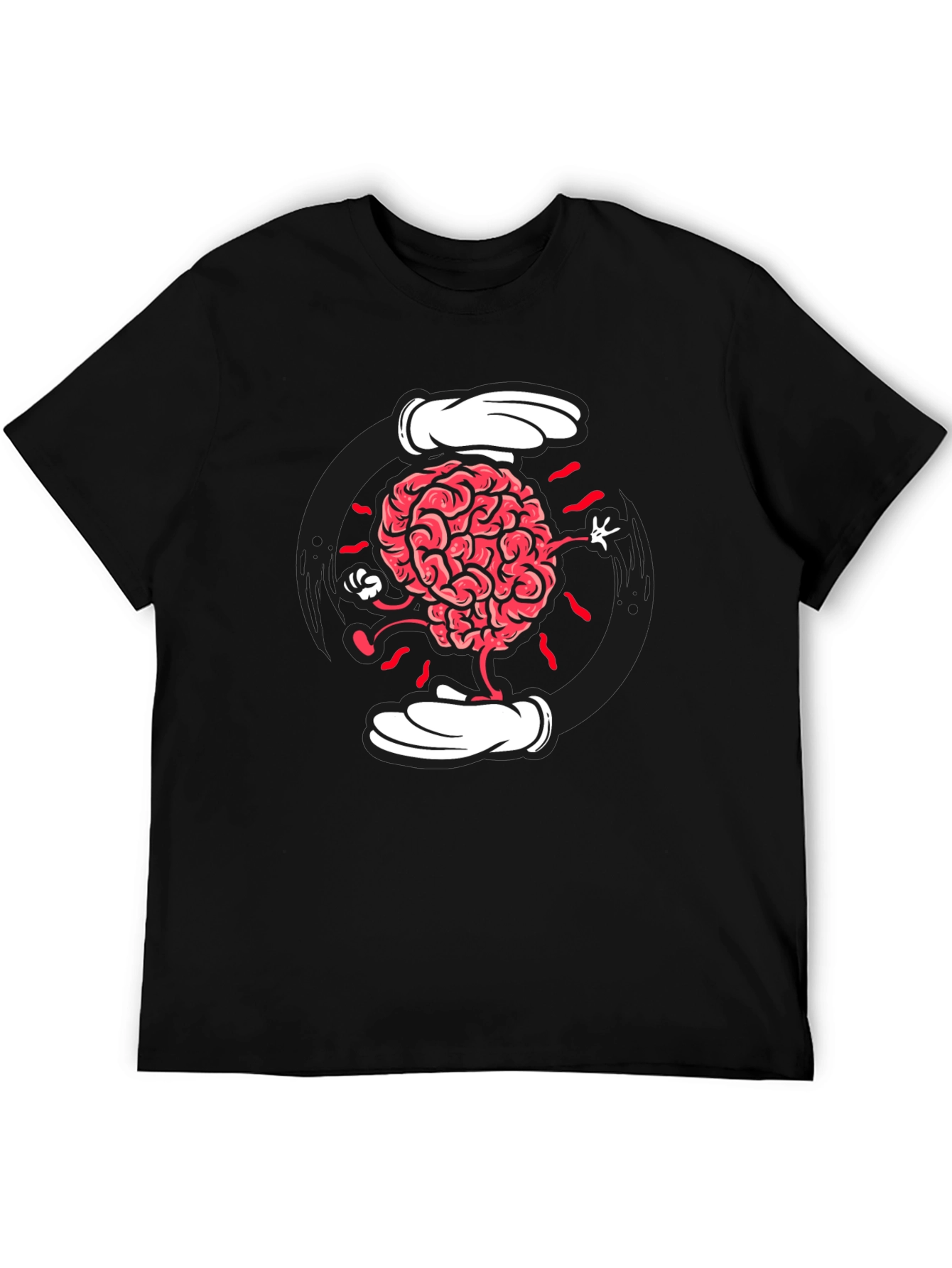 Black Cartoon Brain Graphic Tee - Black Cotton Blend view 5