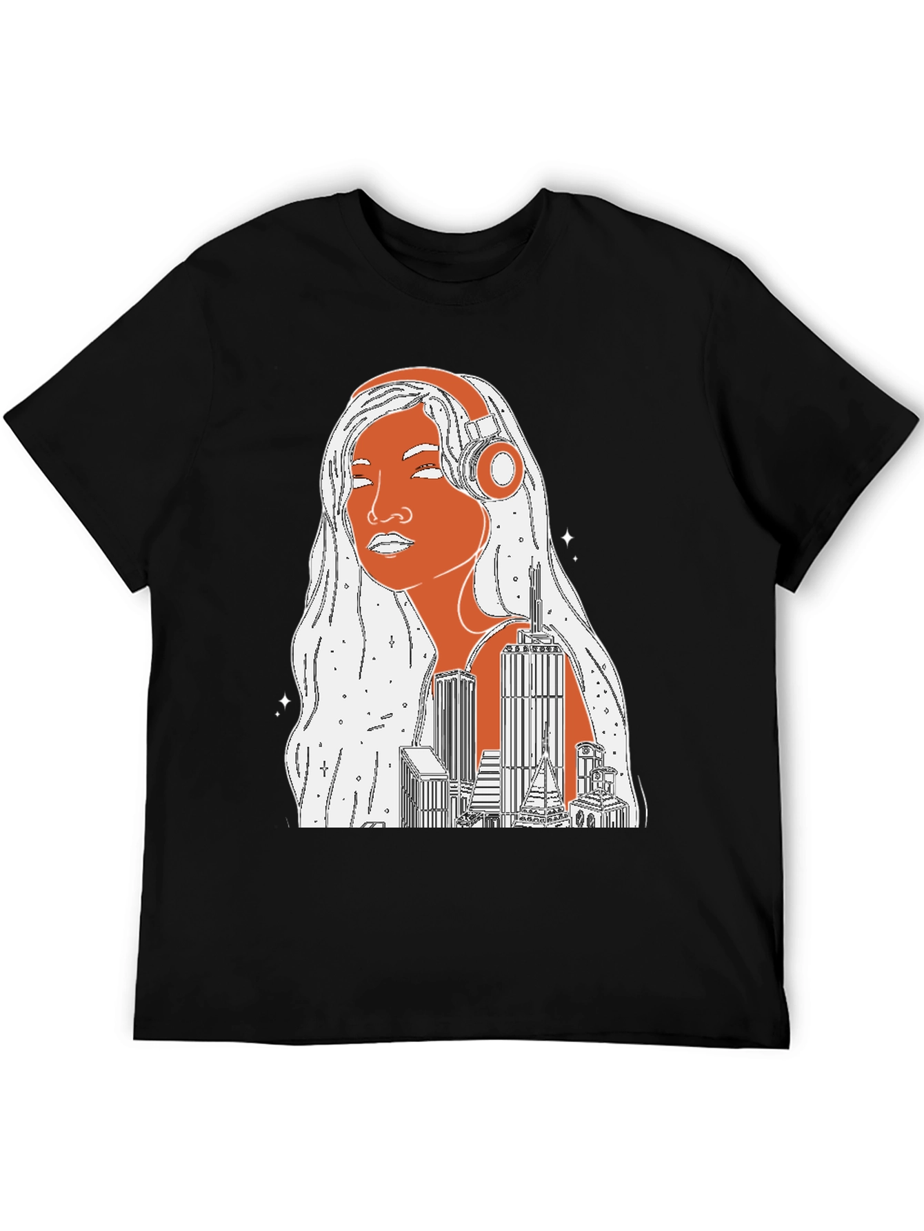 Black Cityscape Headphones Graphic Tee view 5