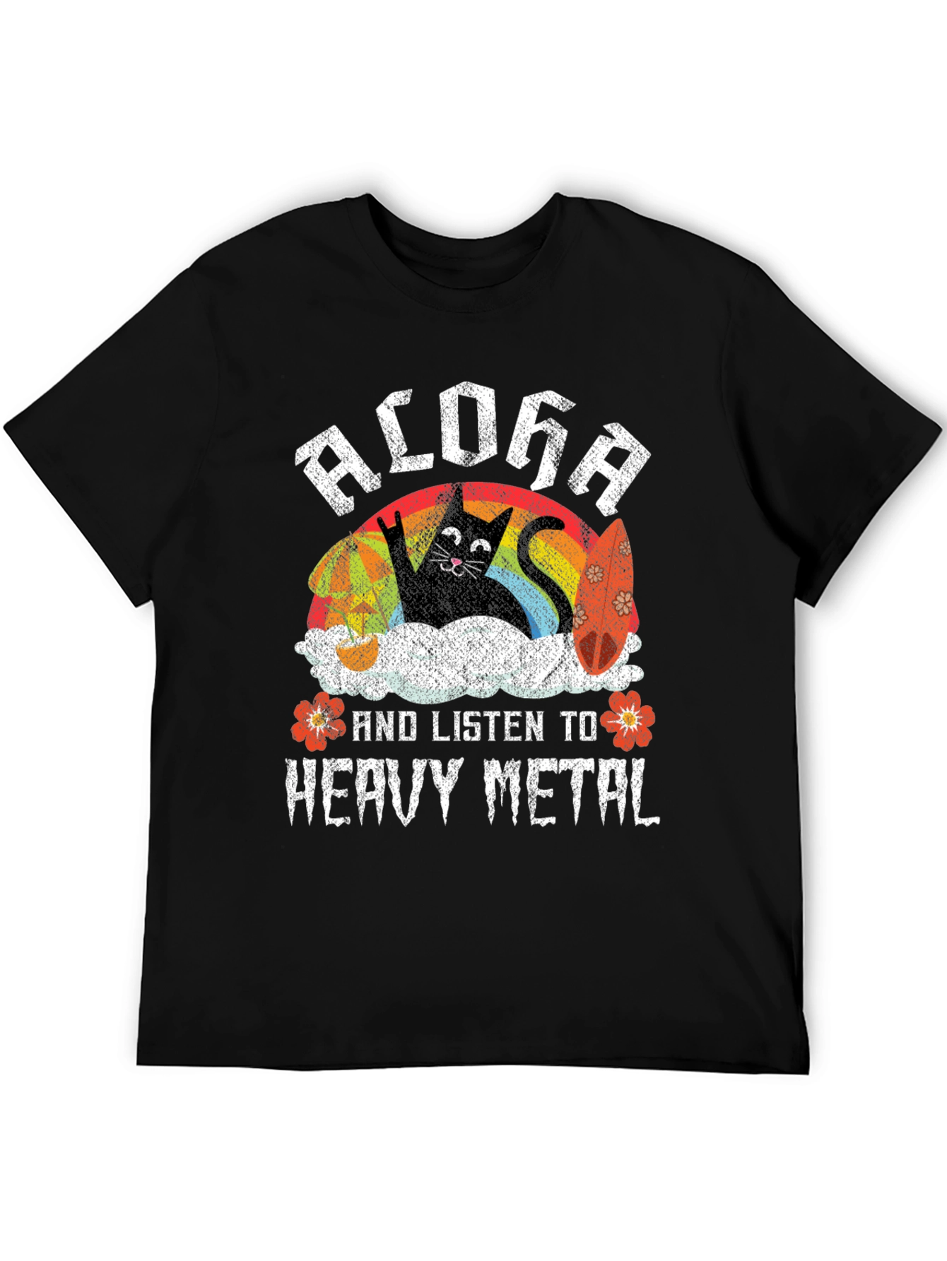 Black Aloha Heavy Metal Cat T-Shirt view 5