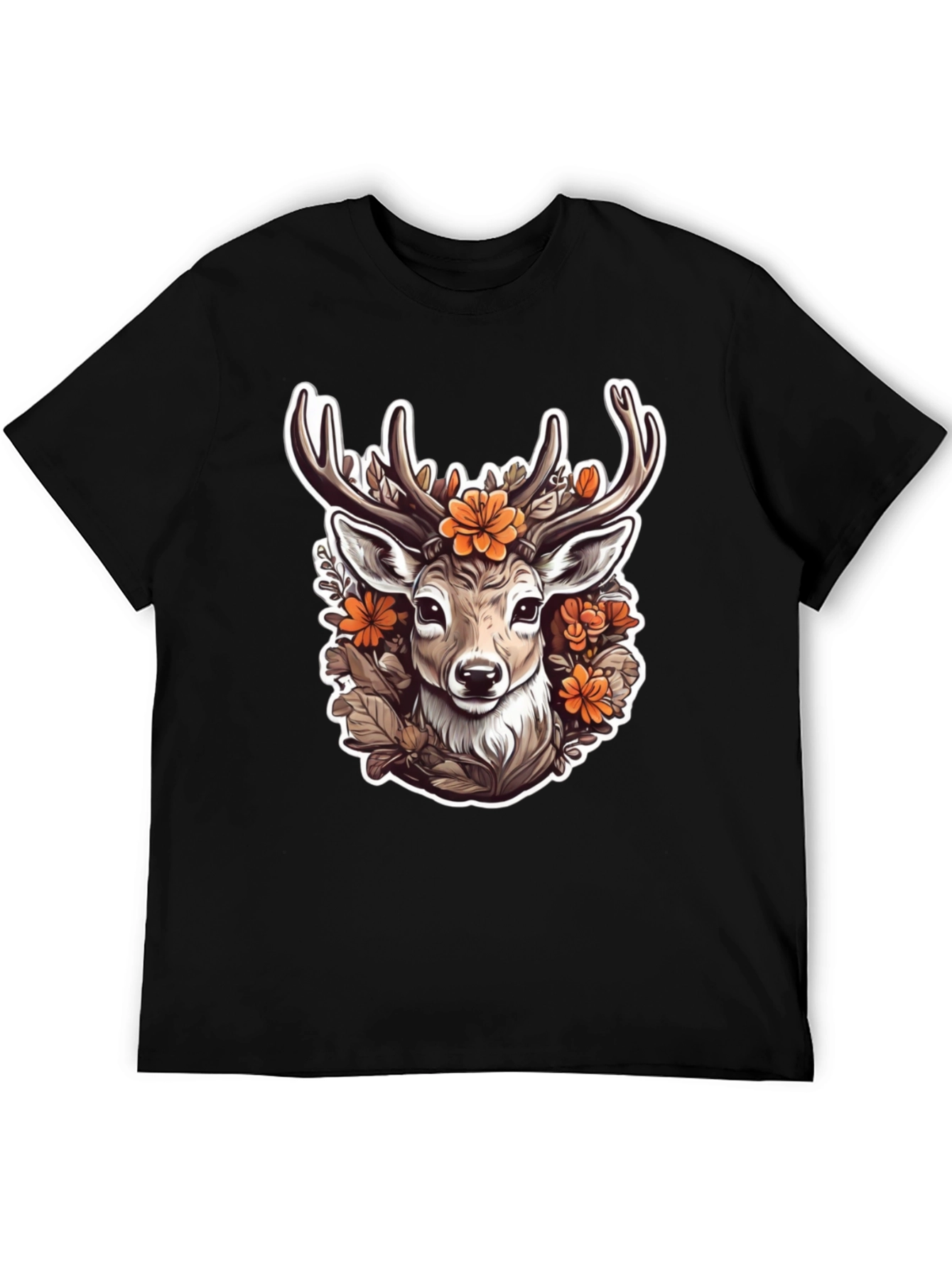 Black Floral Deer Head Graphic T-Shirt view 5