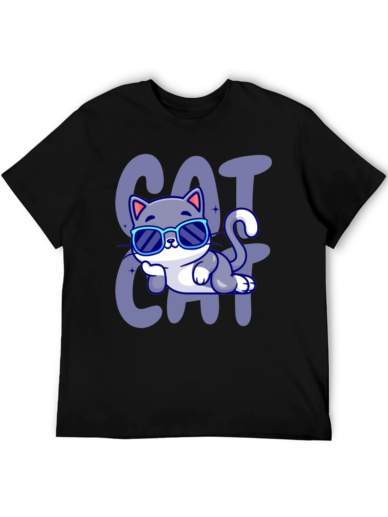 Black Cool Cat Cartoon T-Shirt view 5