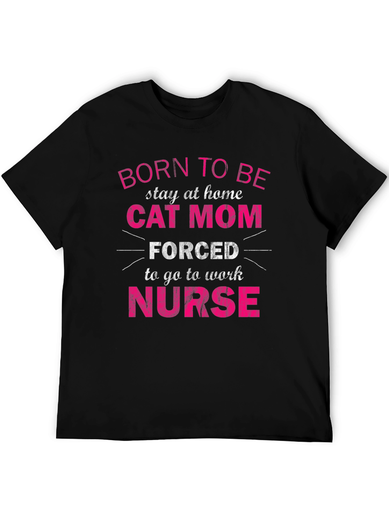 Black Born to Be Cat Mom Nurse T-Shirt view 5