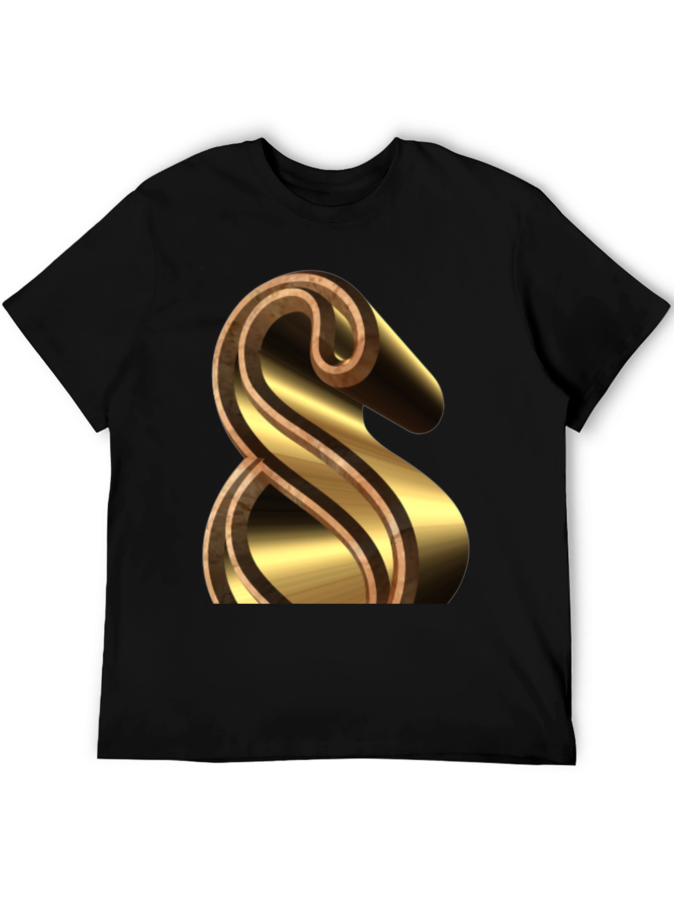 Black Stylish Black Tee with Gold & Brown Ampersand Design view 5