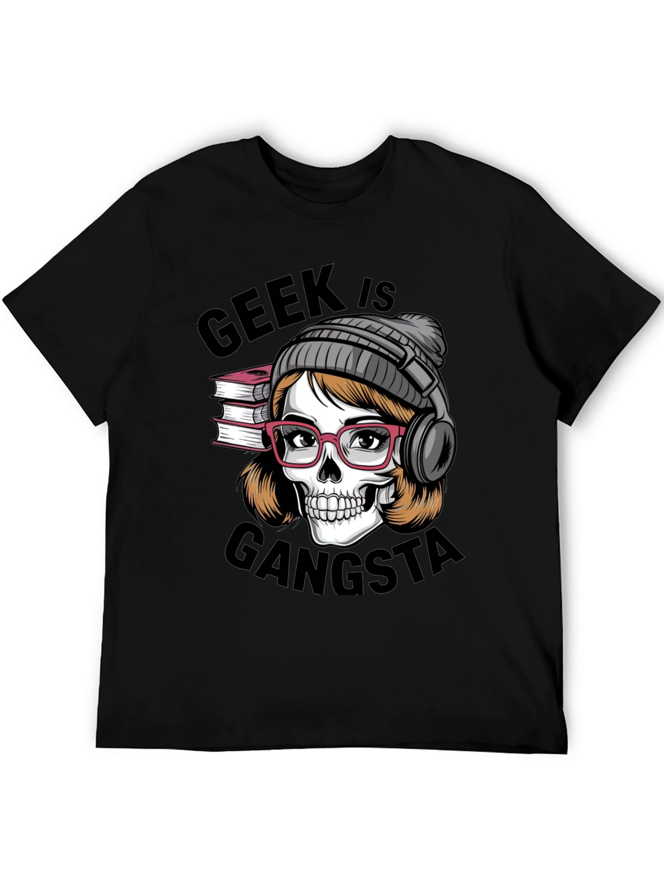 Black Geek is Gangsta T-Shirt - Skull with Glasses and Headphones view 5