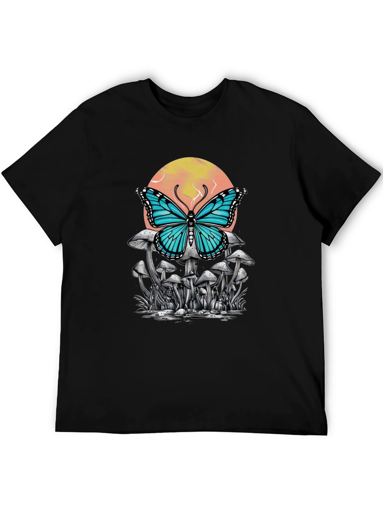 Black Butterfly Mushroom Graphic Tee - Black view 5