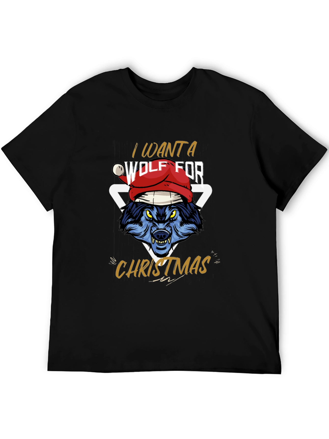Black Wolf Christmas T-Shirt - I Want A Wolf For Christmas view 5