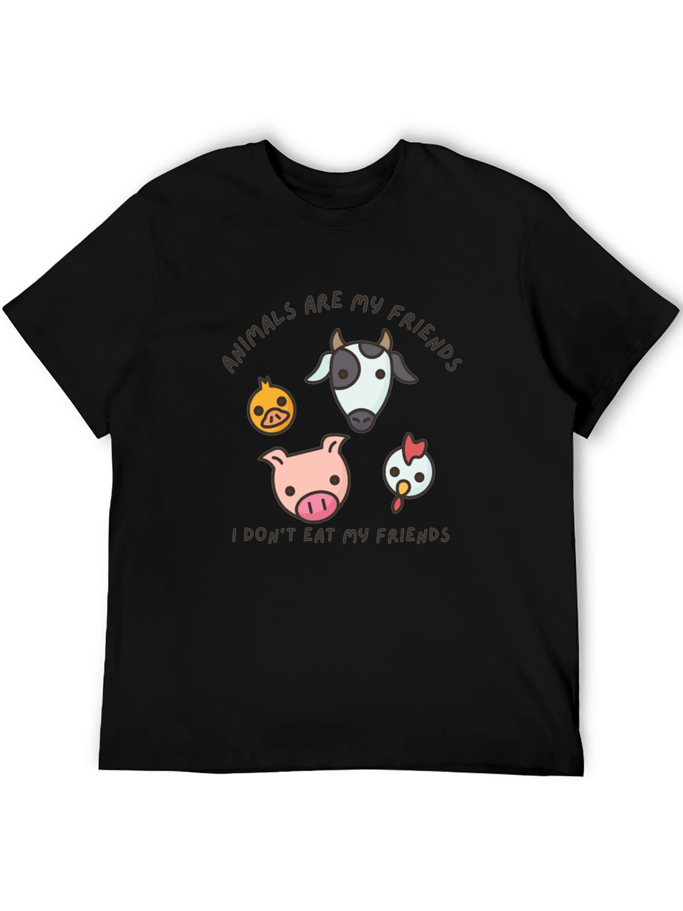 Black Vegan T-Shirt - Animals Are My Friends Tee view 5