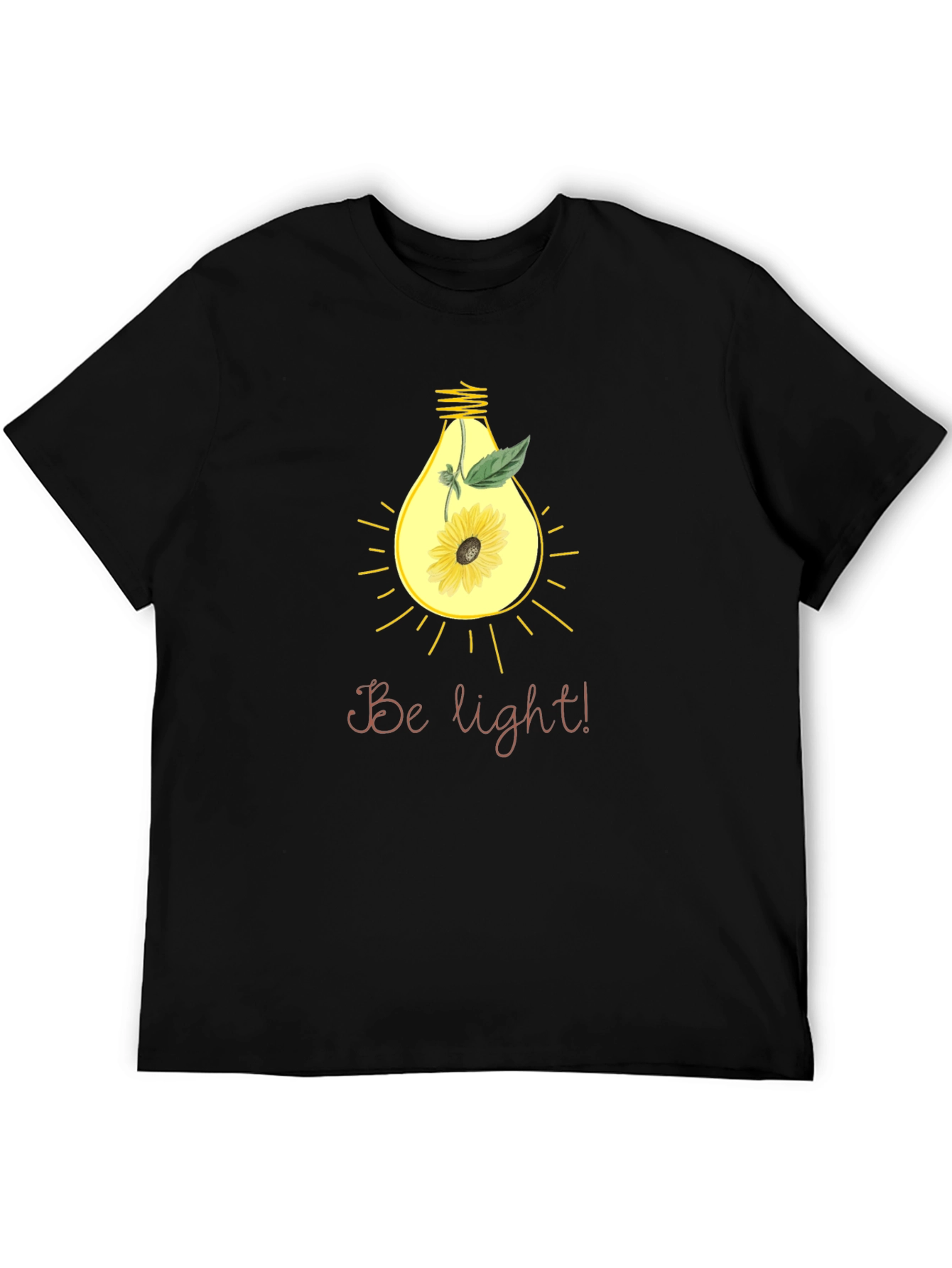 Black Be Light! Sunflower Bulb Graphic Black T-Shirt view 5