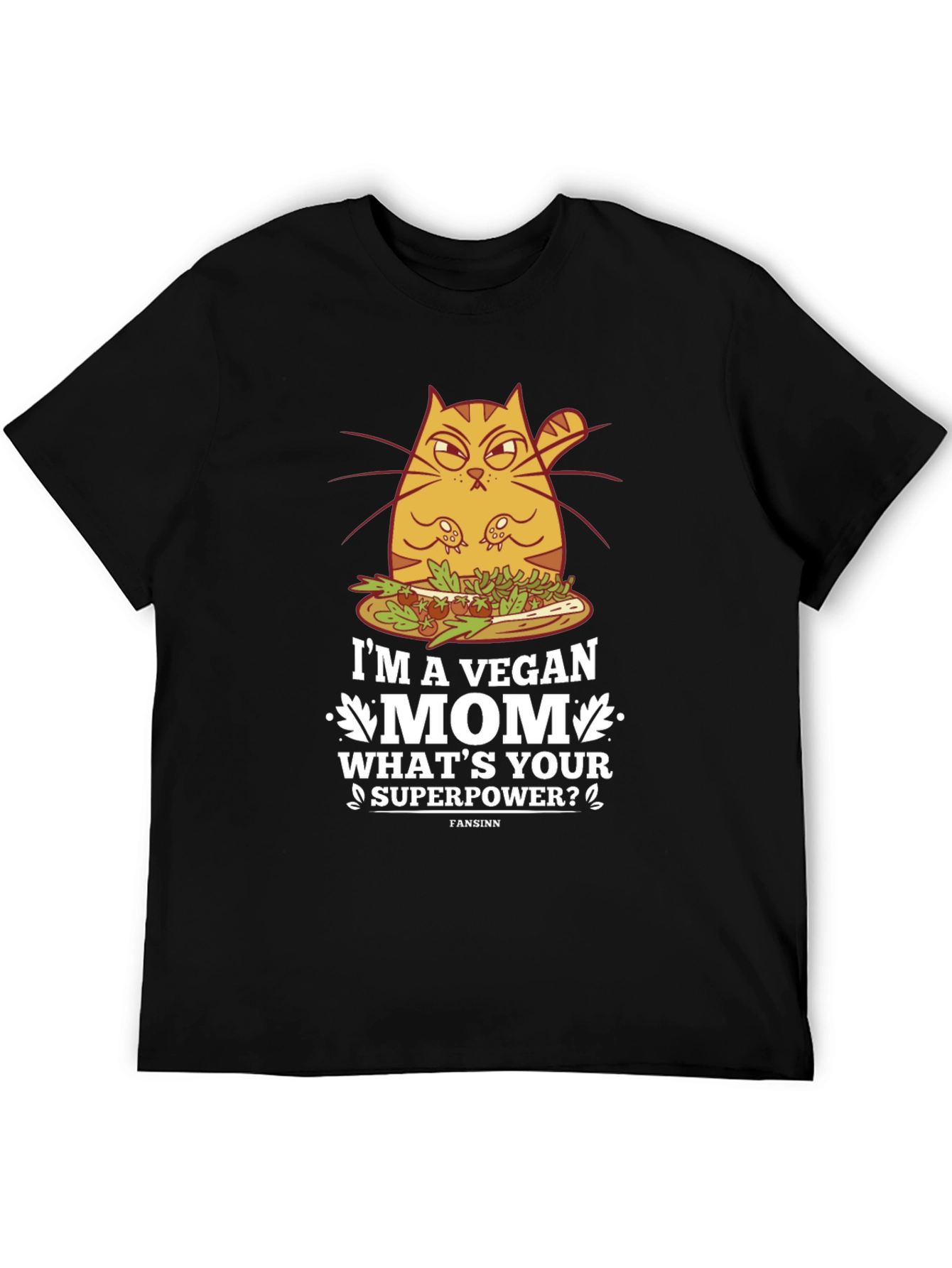 Black Vegan Mom T-Shirt - Funny Cat Design view 5