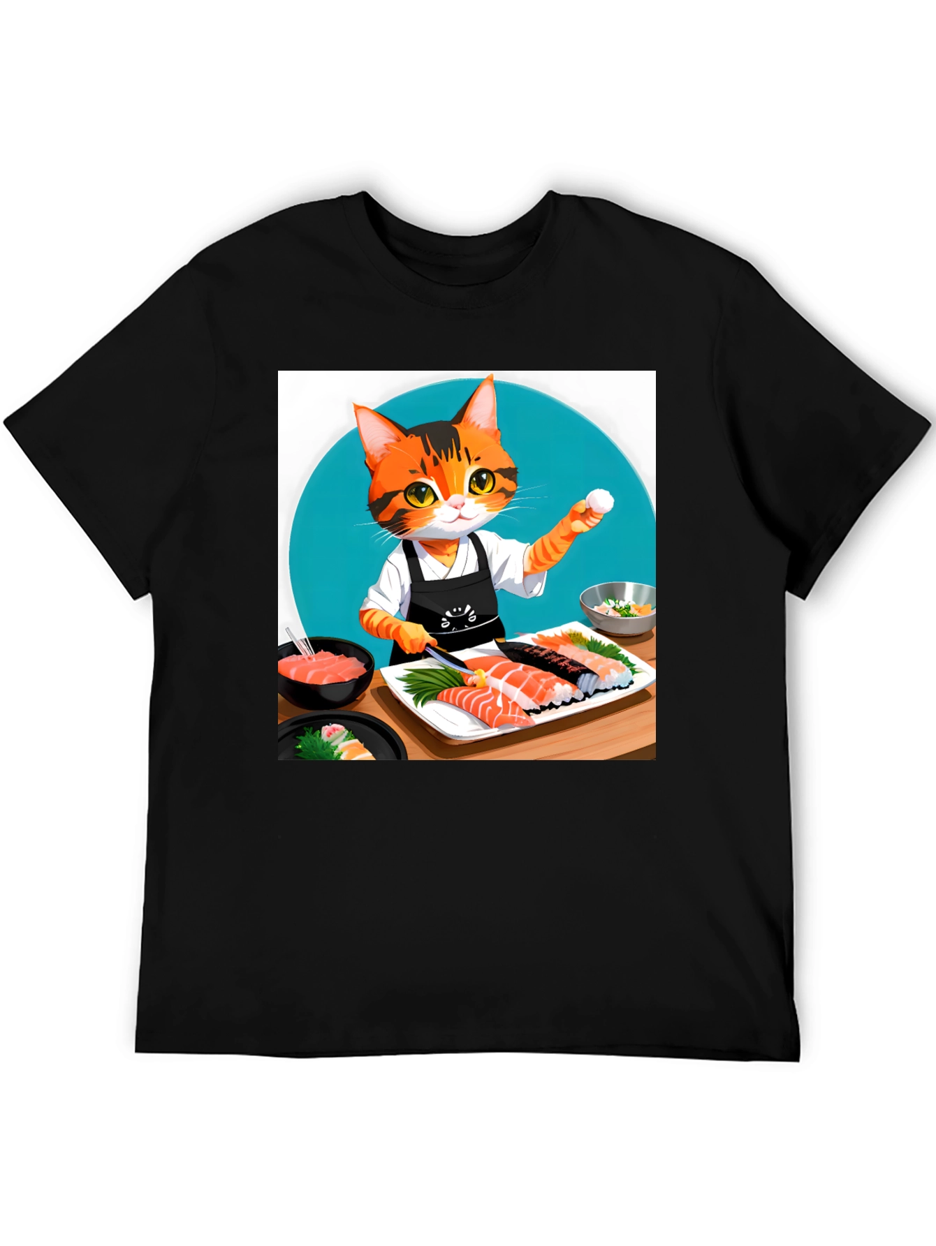 Black Sushi Cat T-Shirt - Chef Kitten Design view 5
