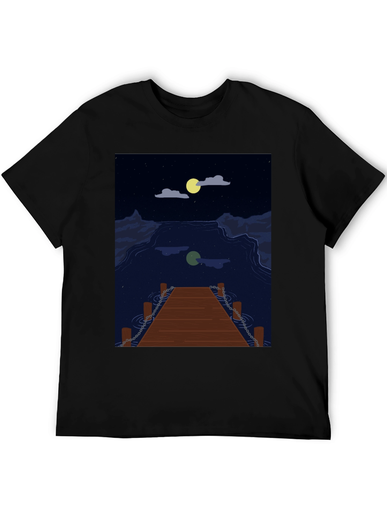 Black Night Lake Dock Graphic Tee view 5