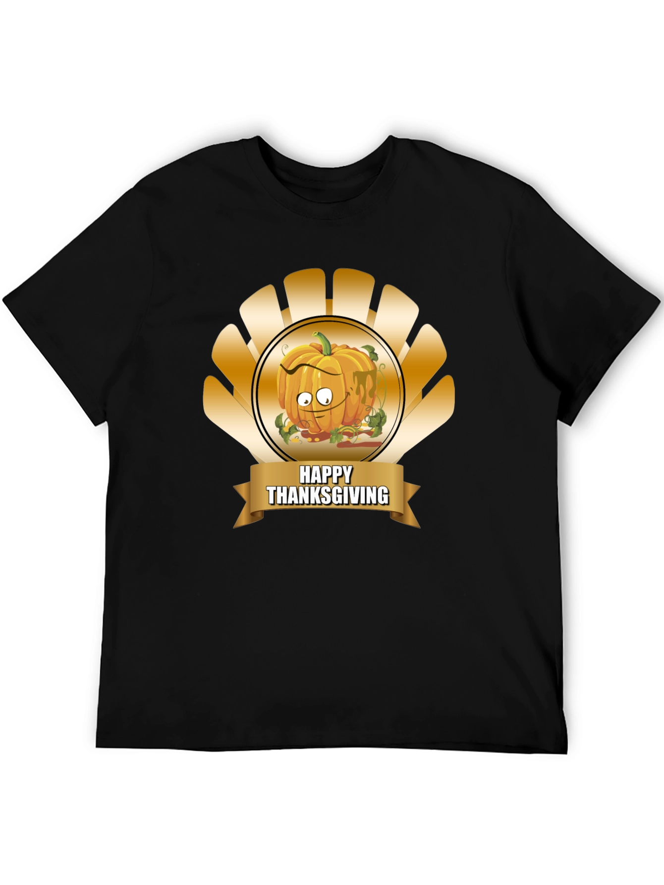 Black Thanksgiving Pumpkin Cartoon T-Shirt view 5
