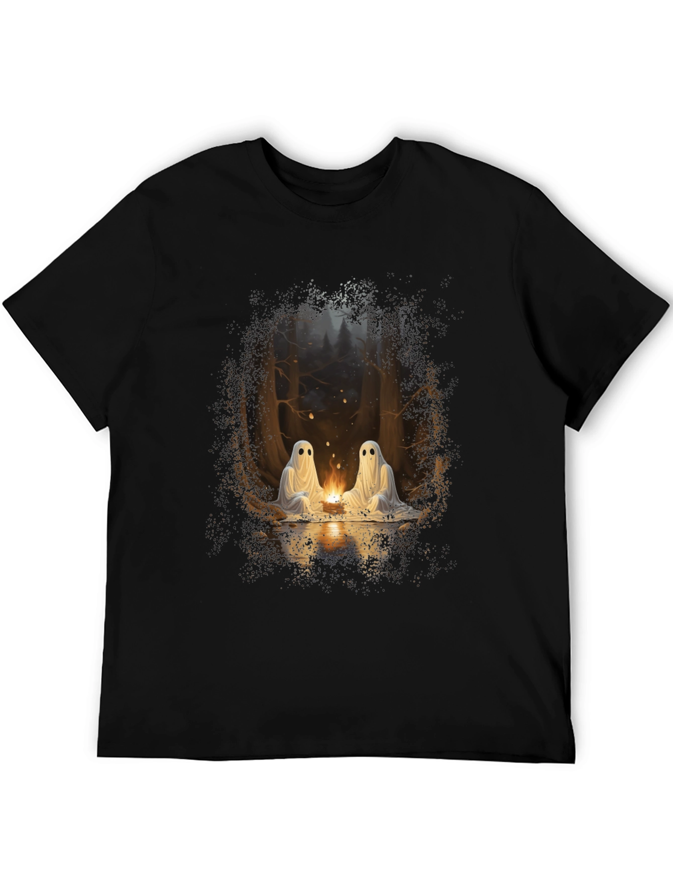 Black Spooky Ghosts Campfire Graphic Tee - Soft Black Cotton view 5