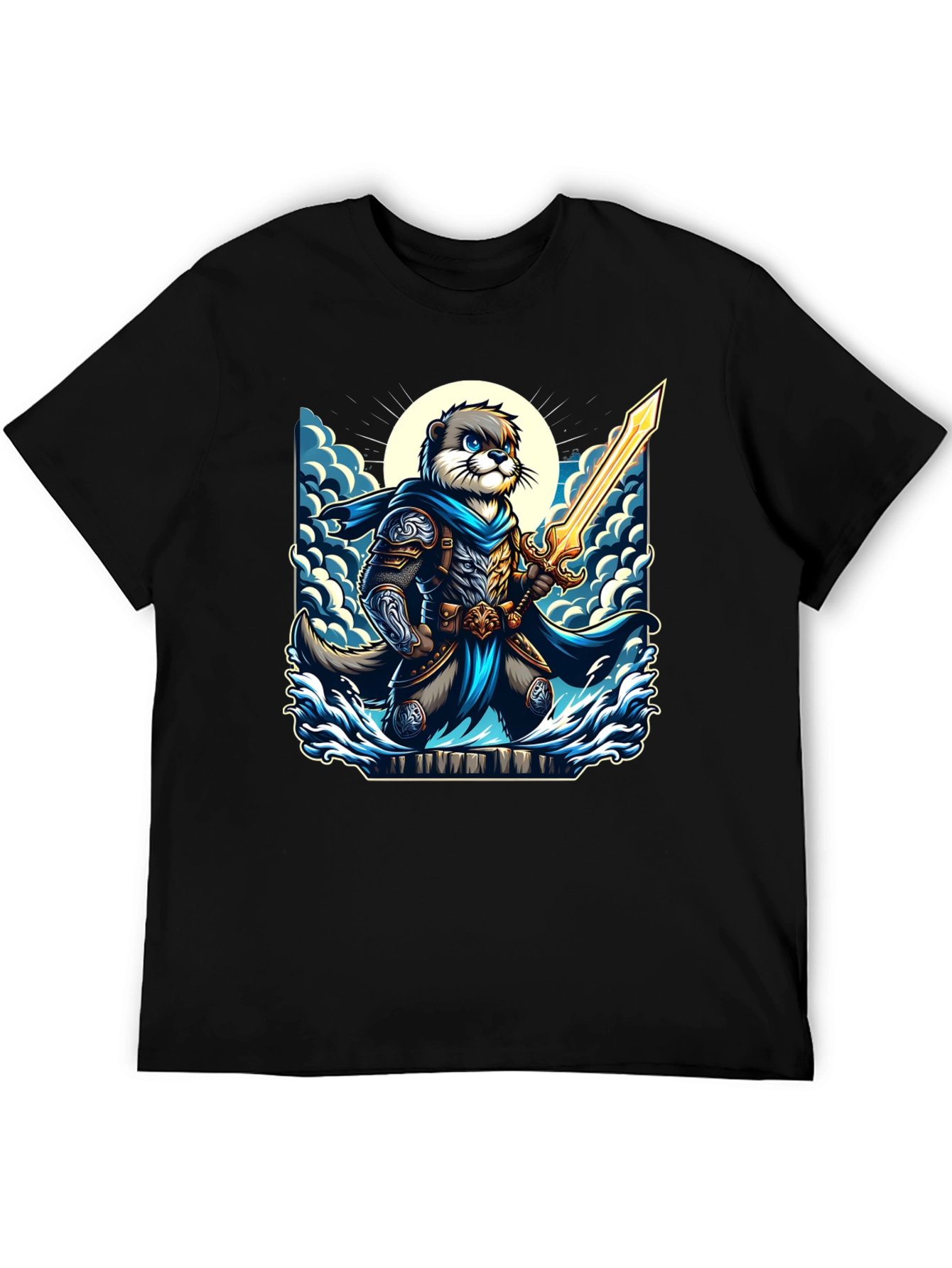 Black Otter Knight T-Shirt - Fantasy Graphic Tee view 5