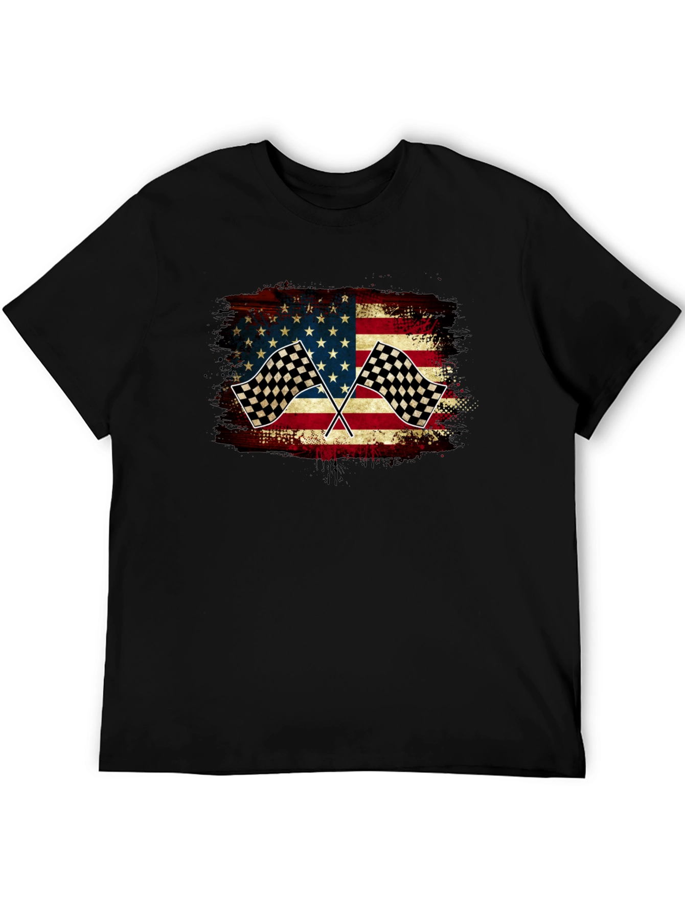 Black American Flag Race Car T-Shirt view 5