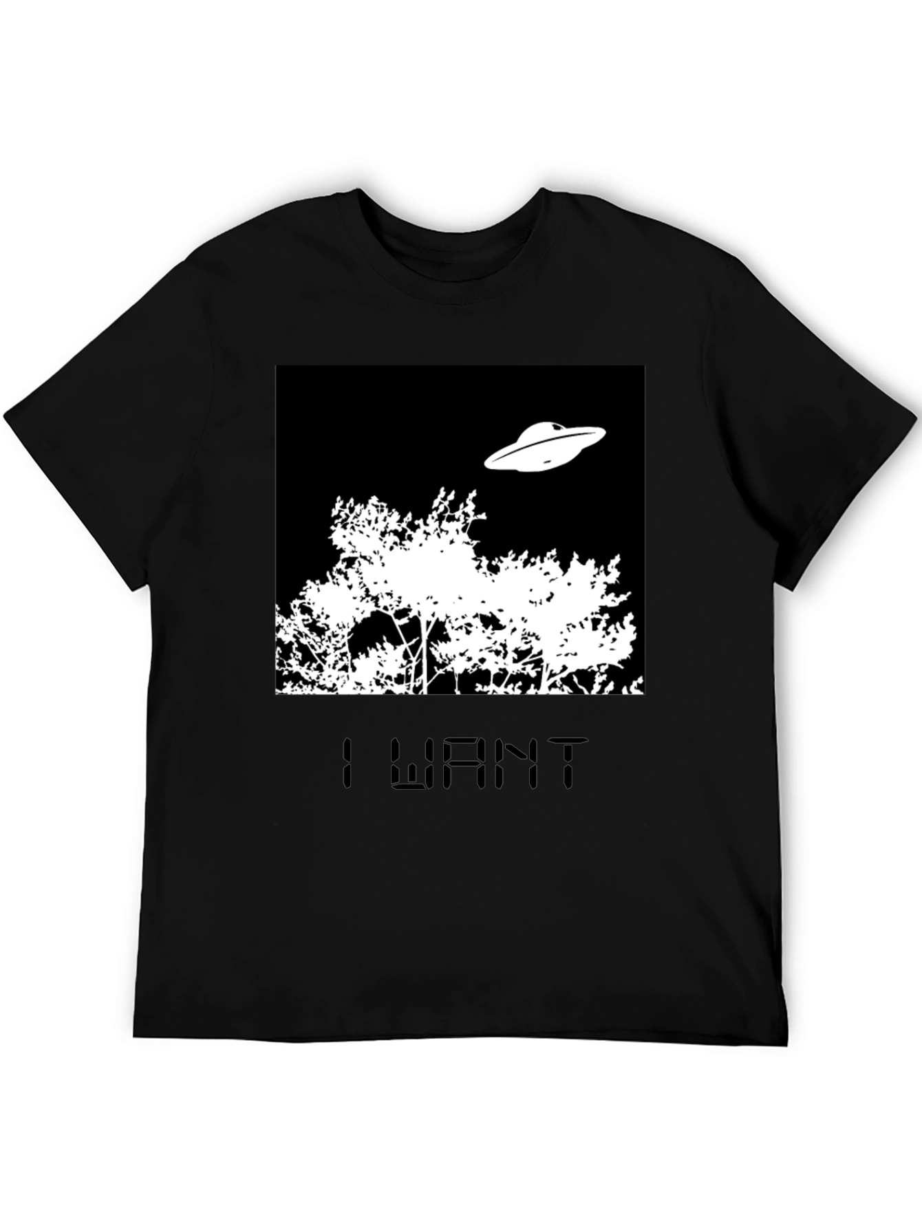 Black I Want T-Shirt UFO Tee Black Novelty  view 5