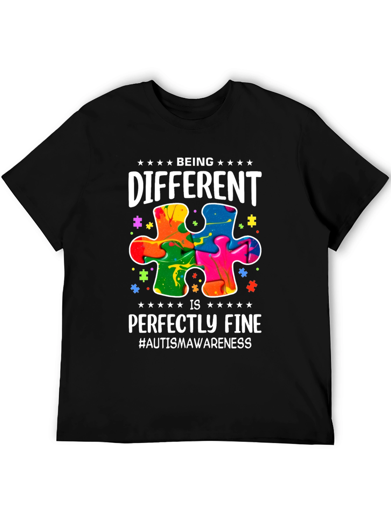 Black Autism Awareness T-Shirt - Being Different Puzzle Tee view 5