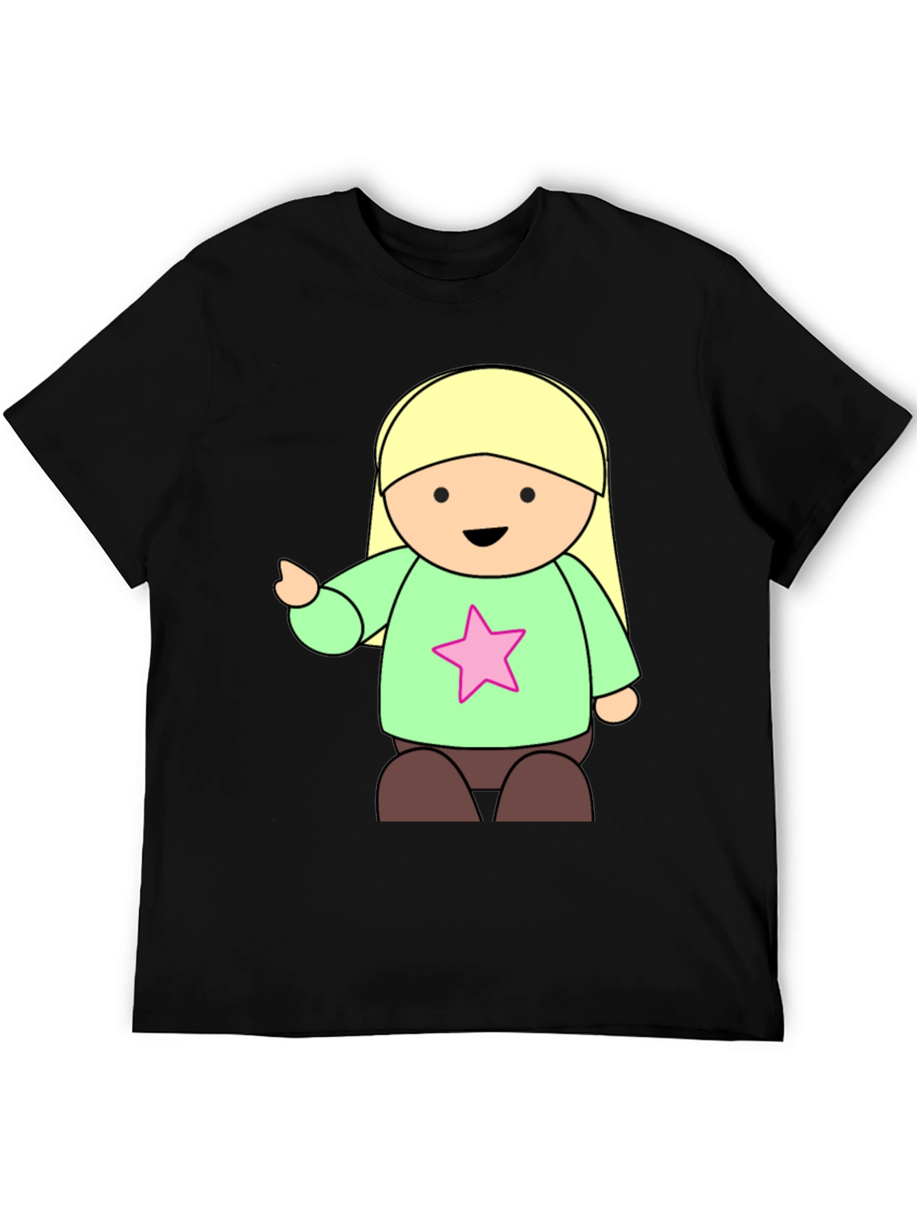 Black Cute Cartoon Girl Star T-Shirt - Black view 5