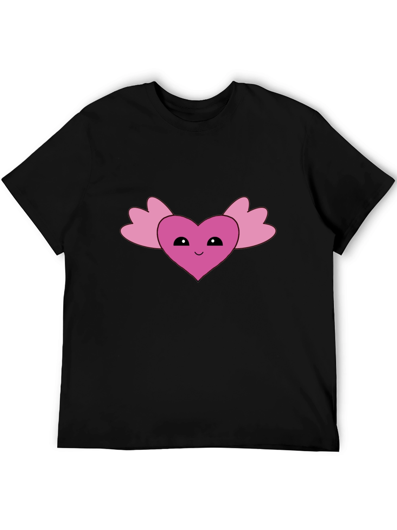 Black Cute Heart Wings Graphic Tee - Black Cotton T-Shirt view 5