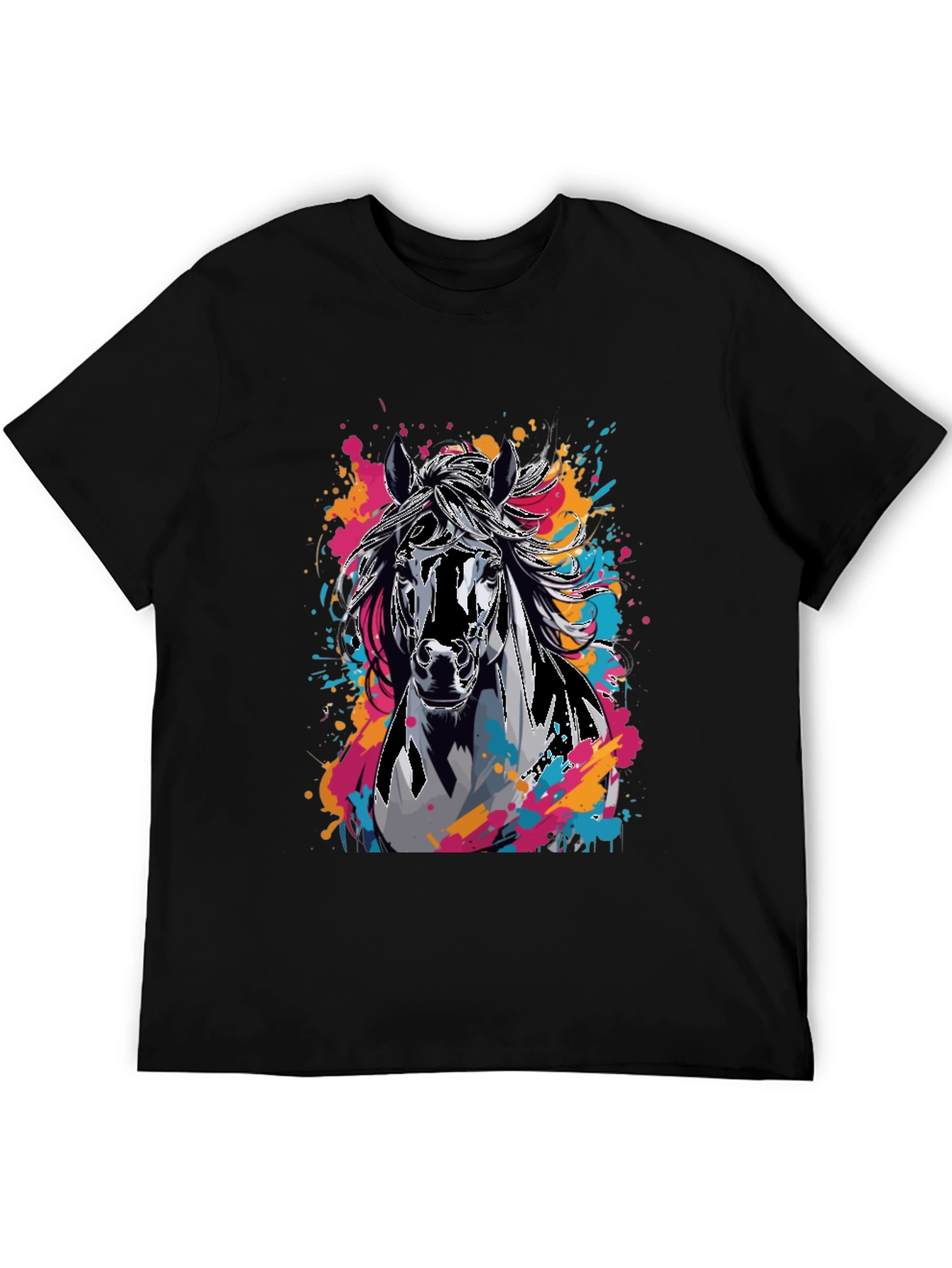 Black Horse Graphic T-Shirt - Colorful Animal Print Tee view 5