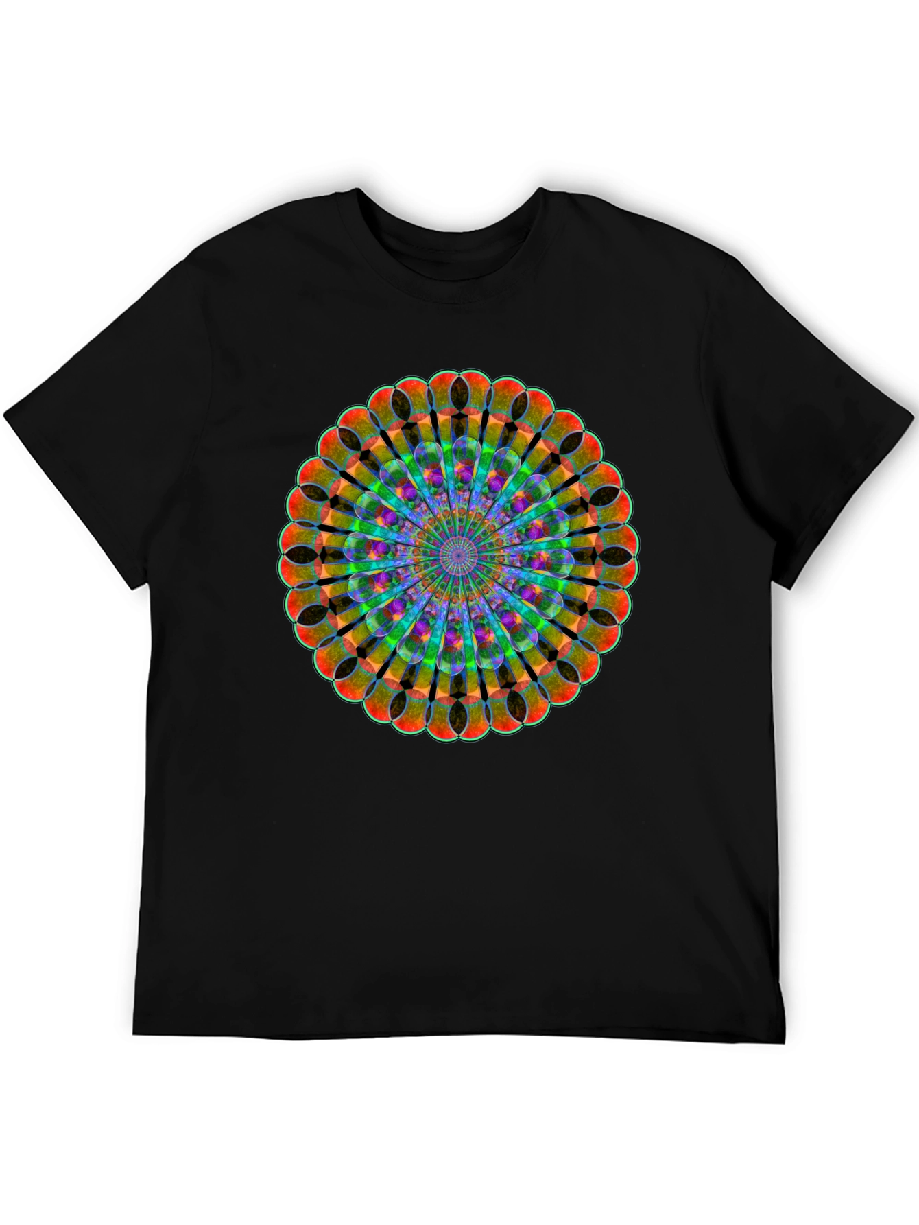 Black Kaleidoscope Mandala Black T-Shirt view 5