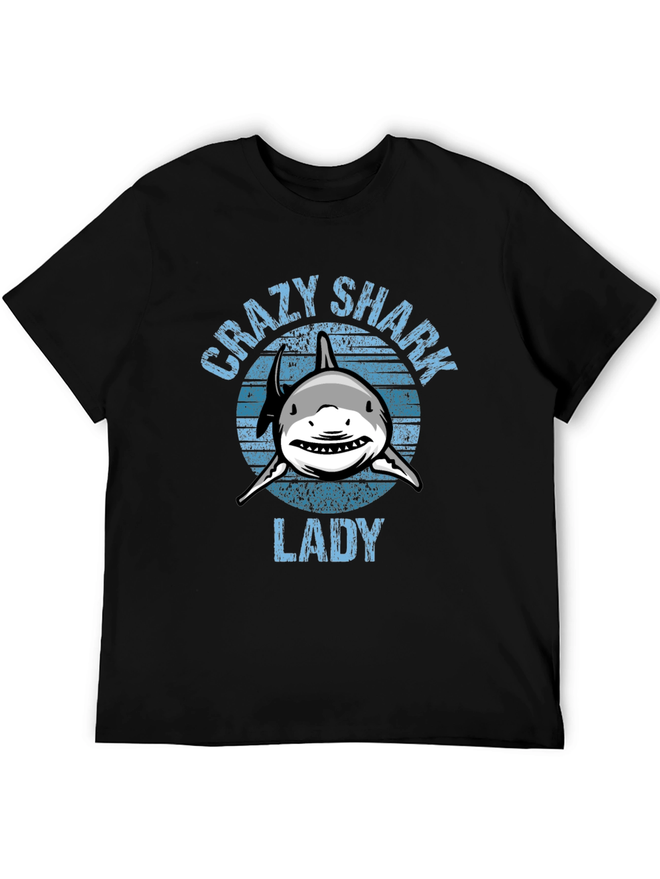 Black Crazy Shark Lady Graphic T-Shirt - Black view 5
