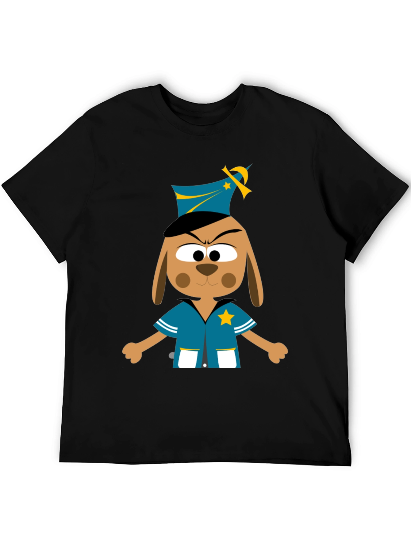 Black Cartoon Dog Cop T-Shirt - Novelty Graphic Tee view 5