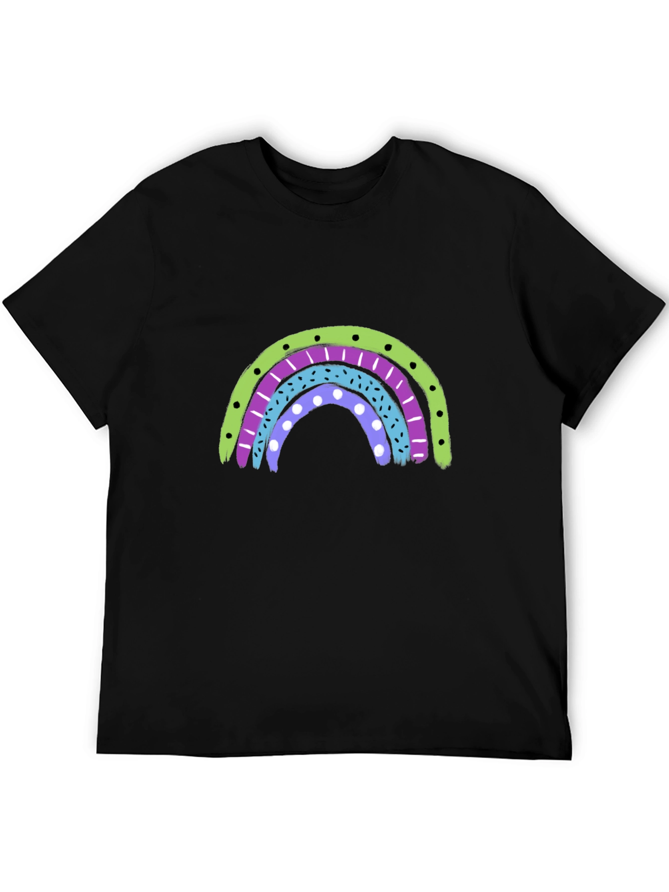 Black Retro Rainbow Graphic Tee - Black Cotton Blend Shirt view 5