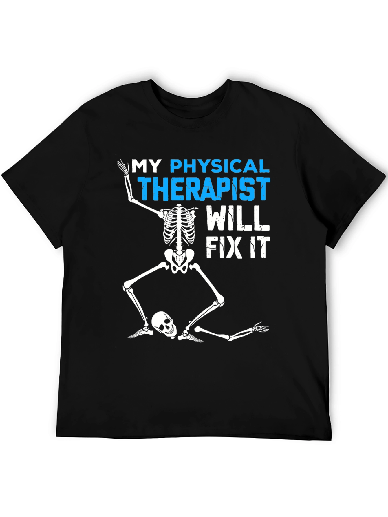 Black Funny Physical Therapist Skeleton T-Shirt view 5