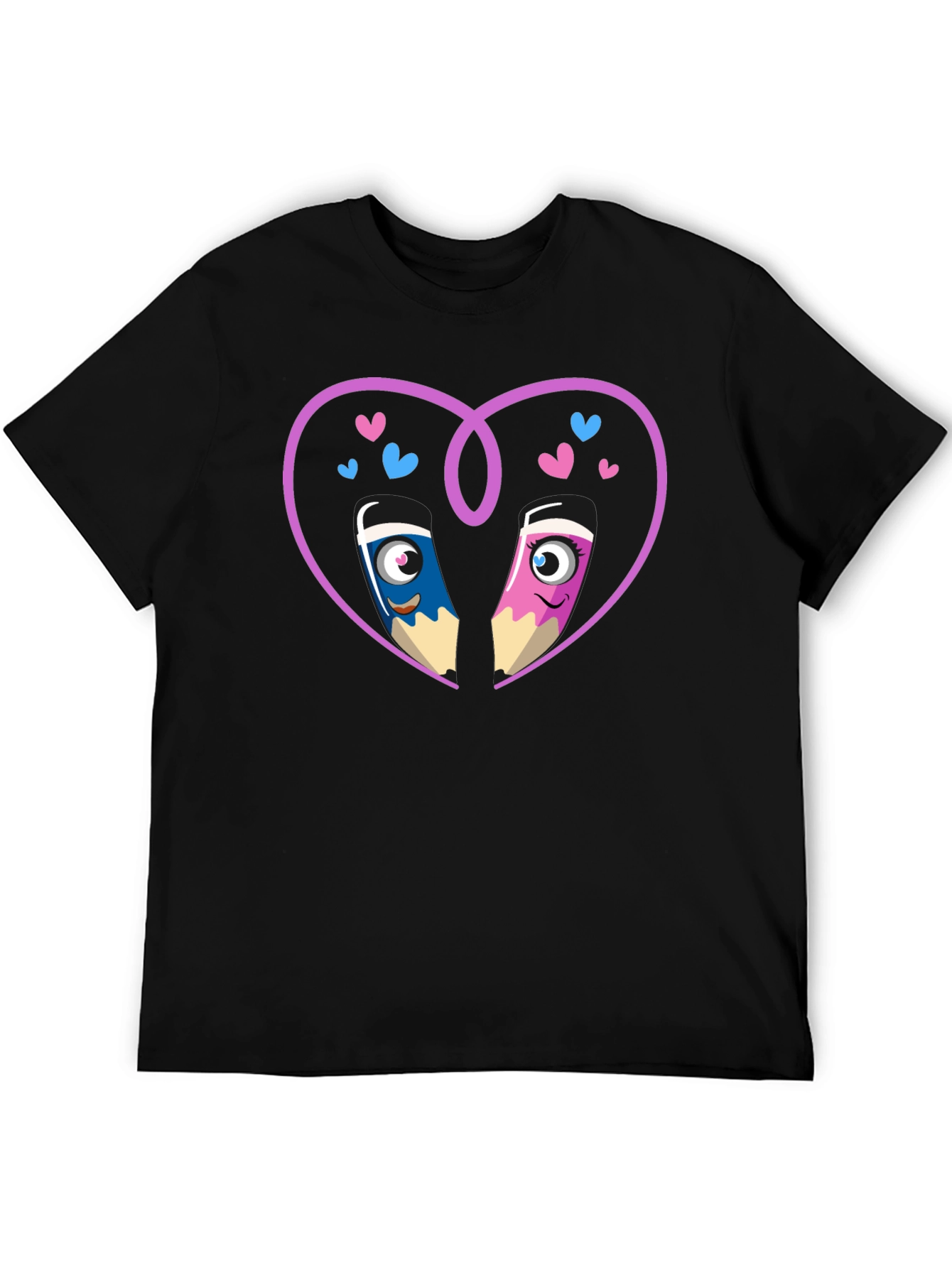 Black Cartoon Pencil Heart Graphic Tee view 5