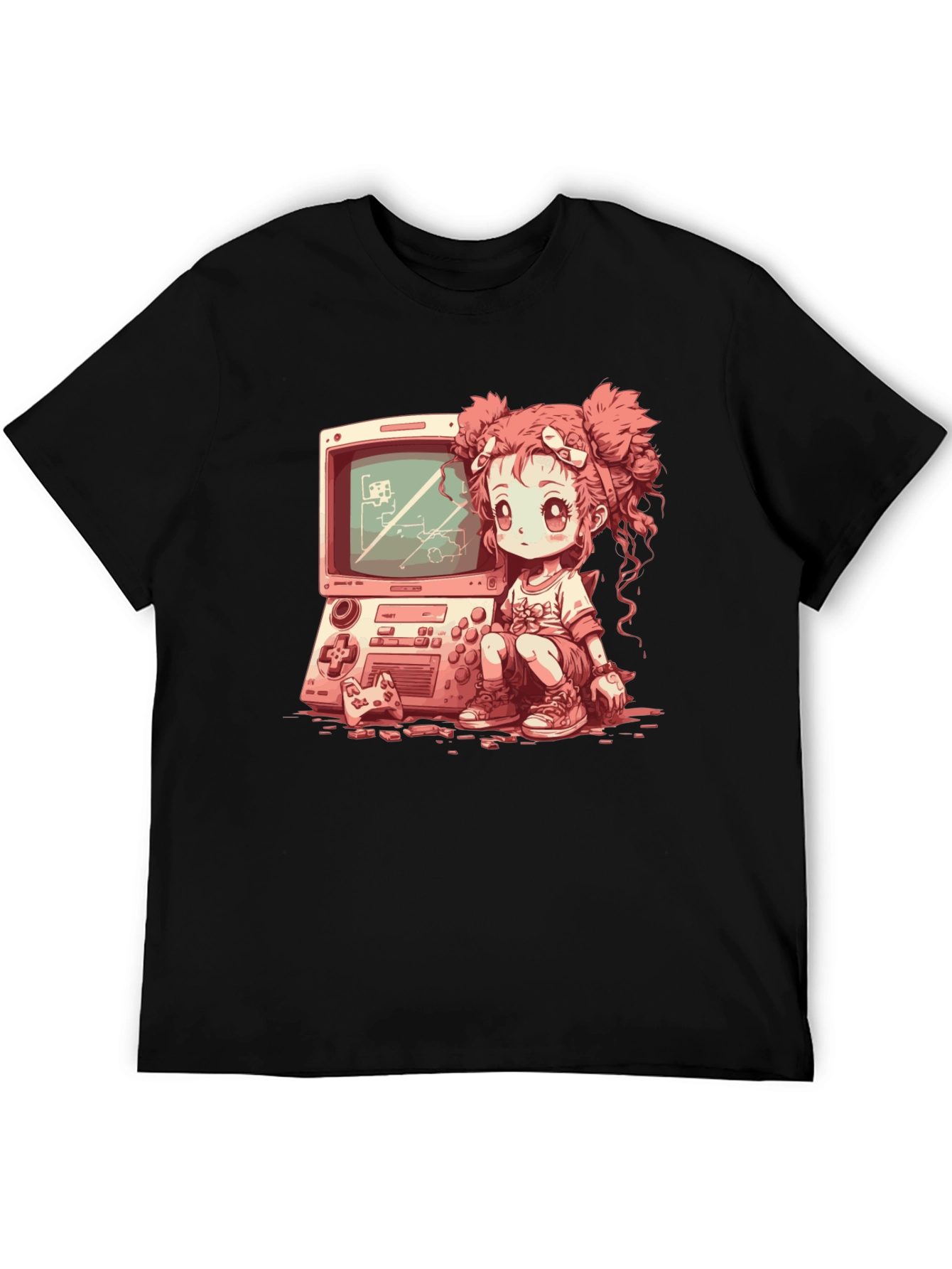 Black Retro Gamer Girl Black T-Shirt view 5