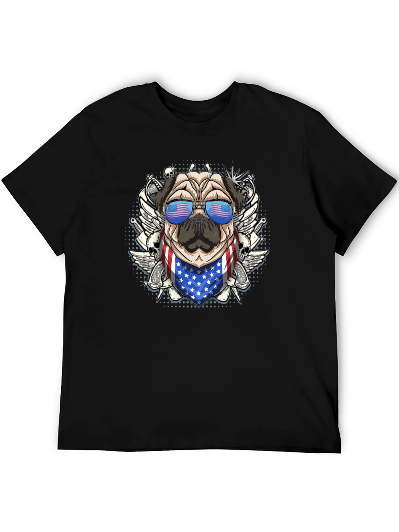 Black Patriotic Pug T-Shirt view 5