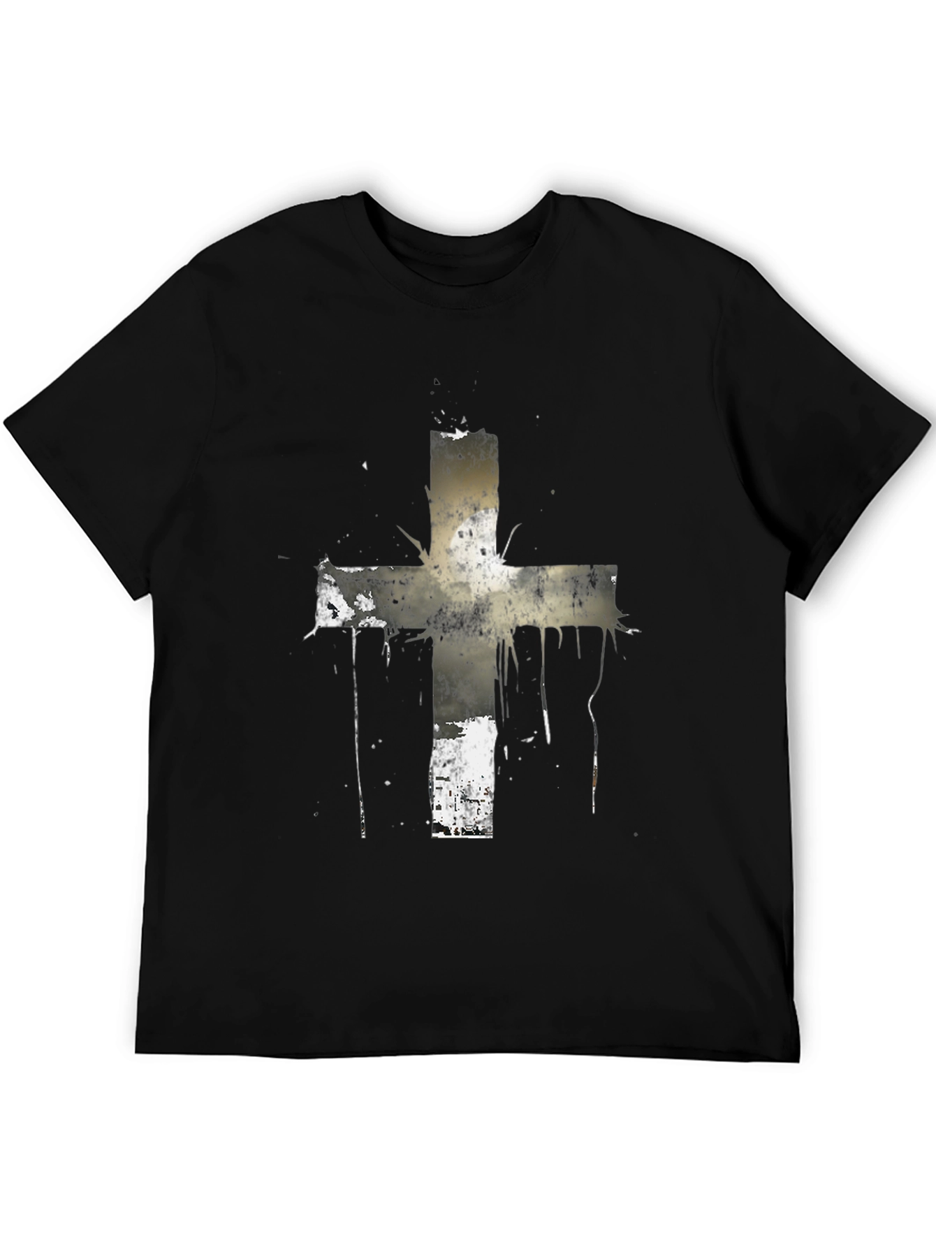 Black Grunge Cross Graphic Black T-Shirt view 5