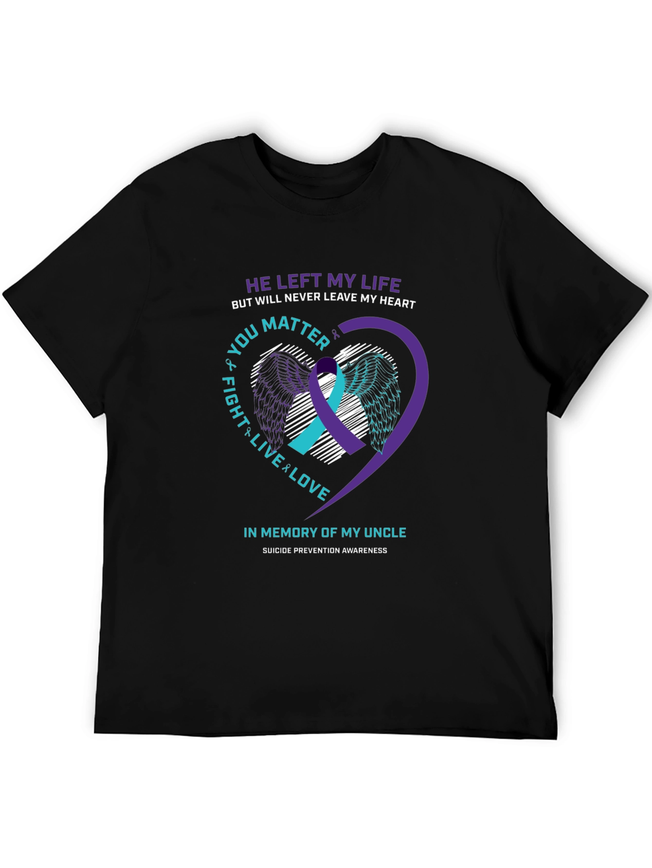 Black In Memory Of My Uncle Suicide Prevention Awareness T-Shirt view 5