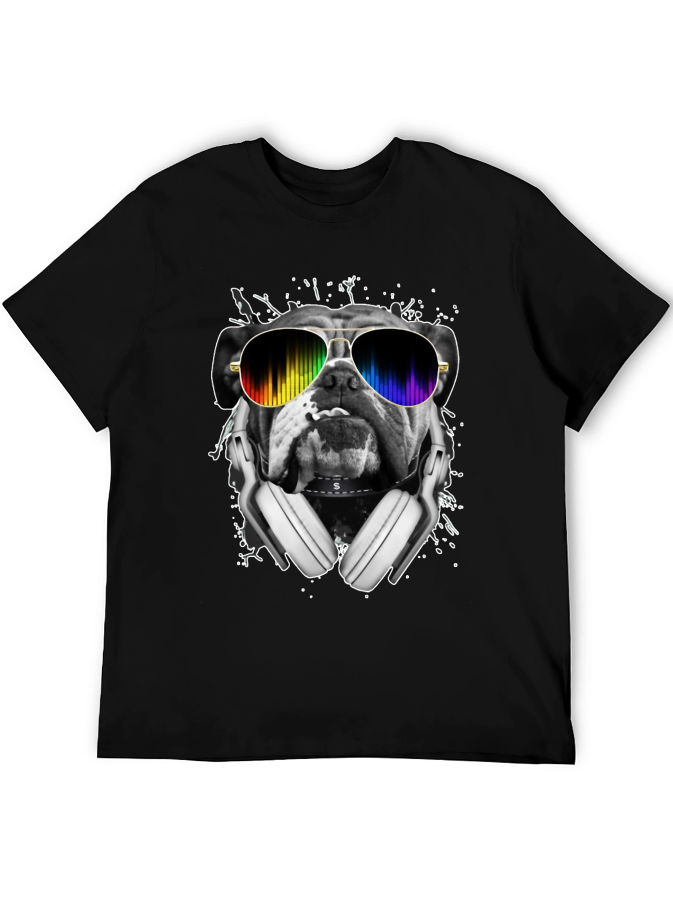 Black Bulldog DJ T-Shirt - Rainbow Glasses & Headphones view 5