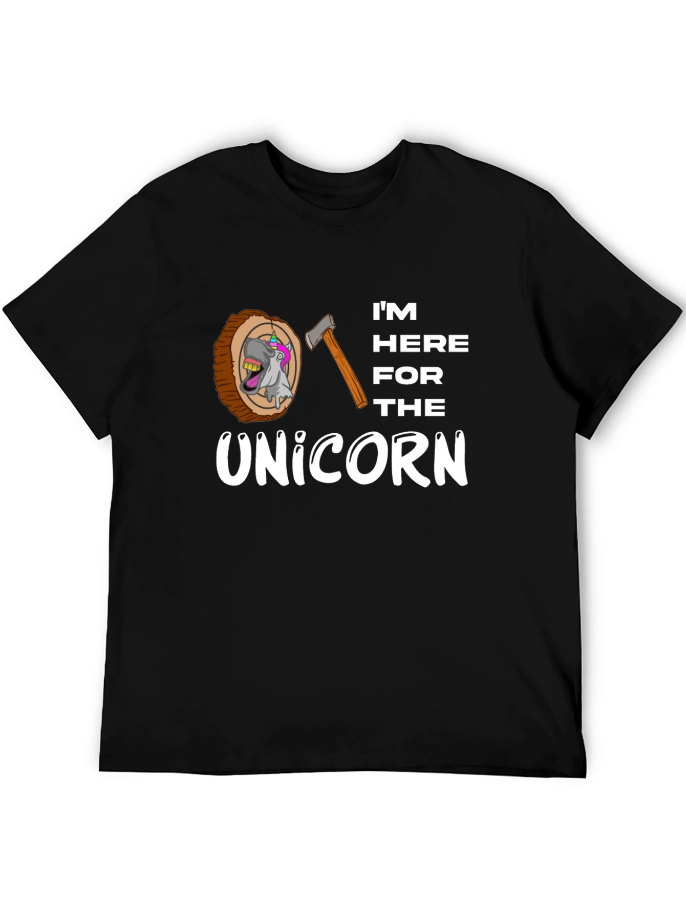Black I'm Here for the Unicorn Men's T-Shirt view 5