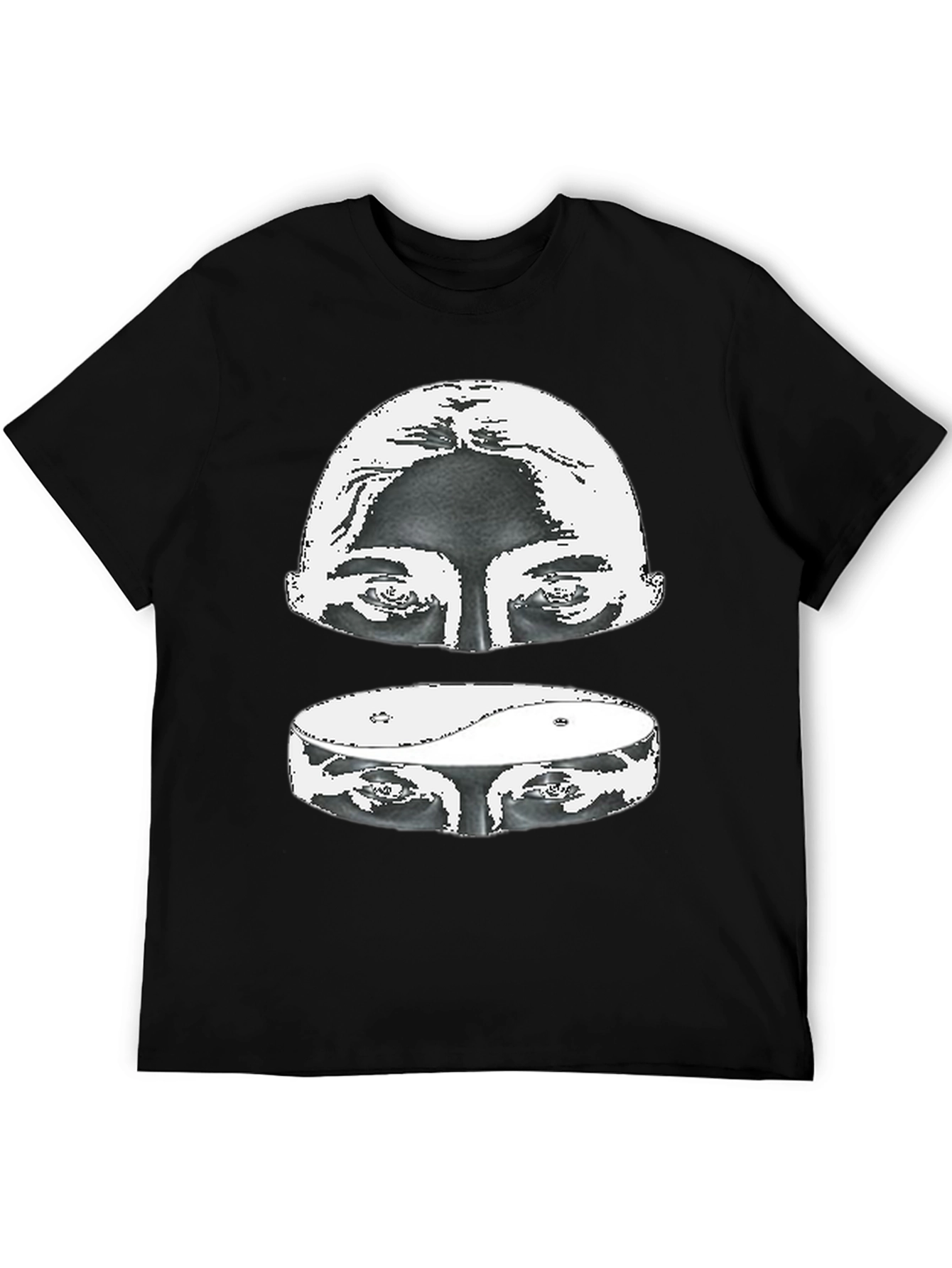 Black Yin Yang Eyes Graphic Print Black T-Shirt view 5