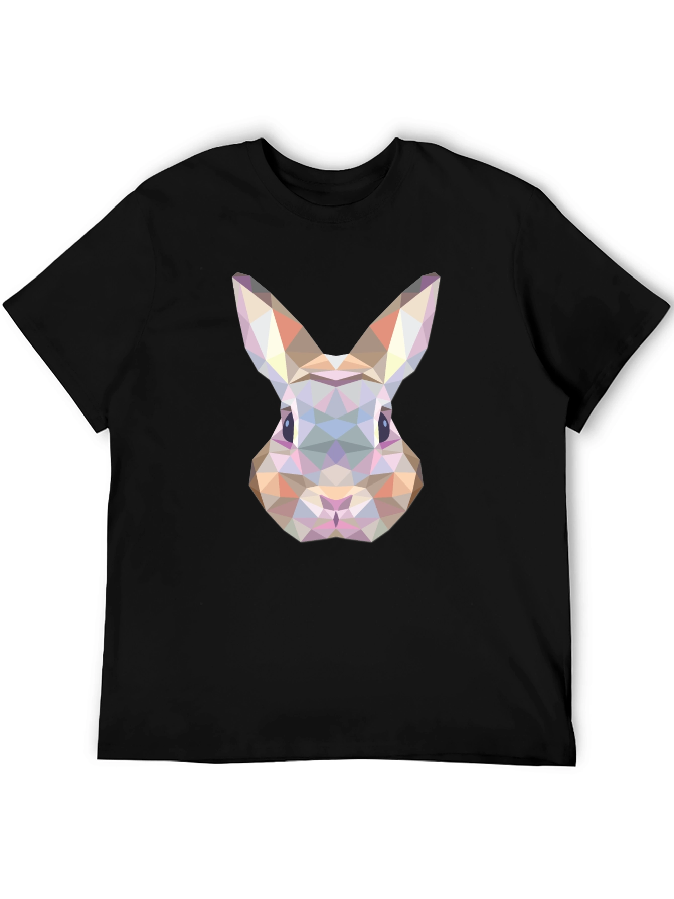 Black Geometric Rabbit Graphic Tee - Soft Black Cotton Blend Shirt view 5