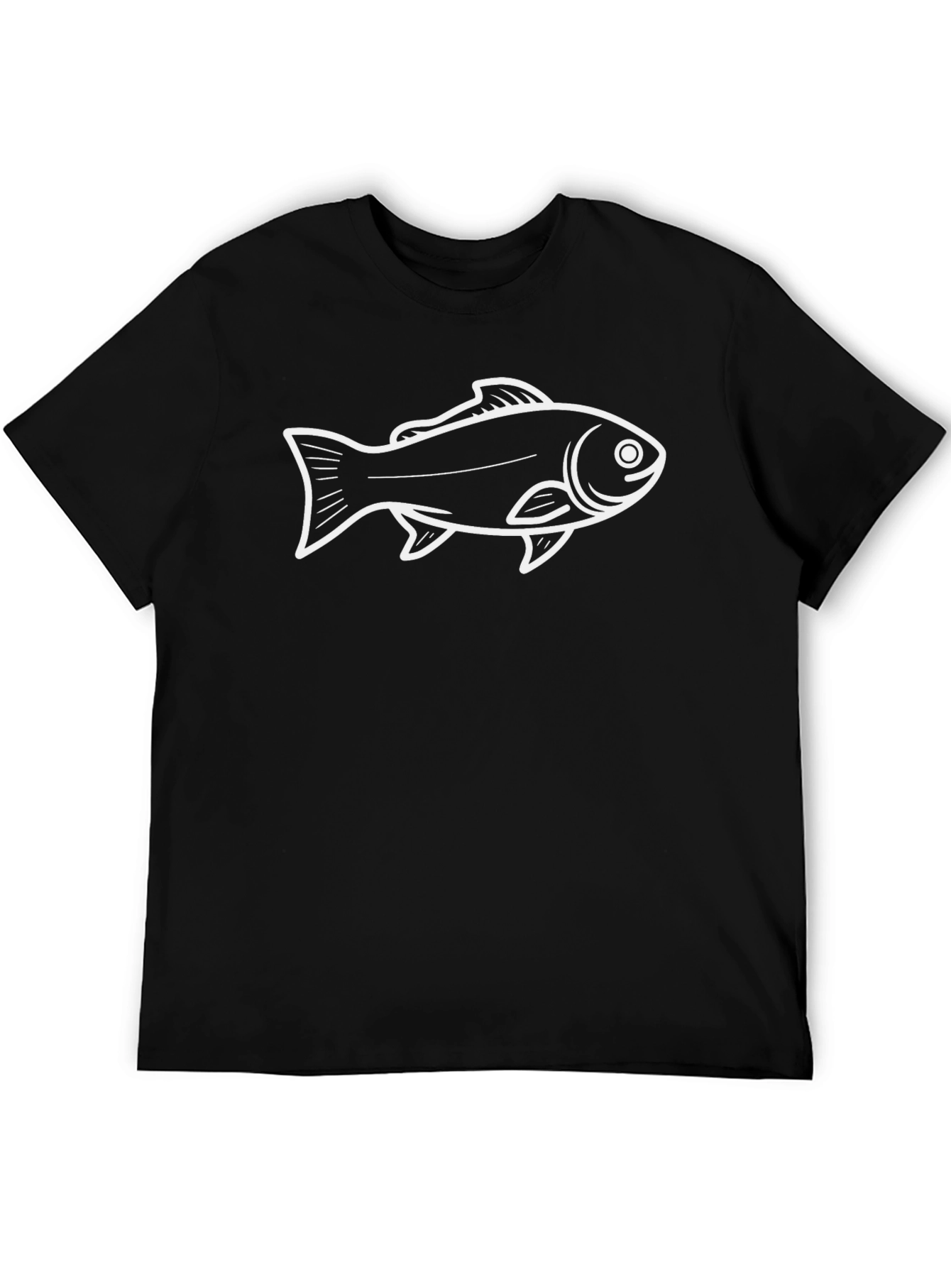 Black Men's Black T-Shirt with Fish Graphic view 5