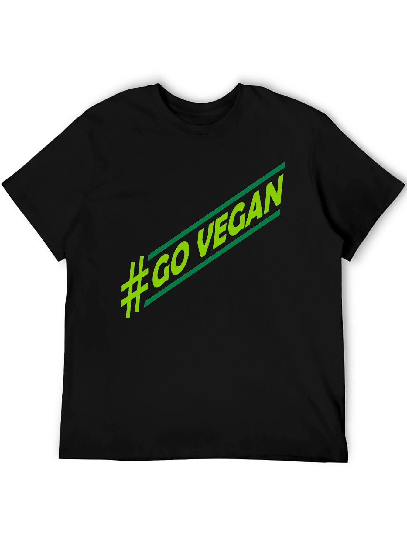 Black #Go Vegan T-Shirt - Stylish Green Graphic Tee view 5