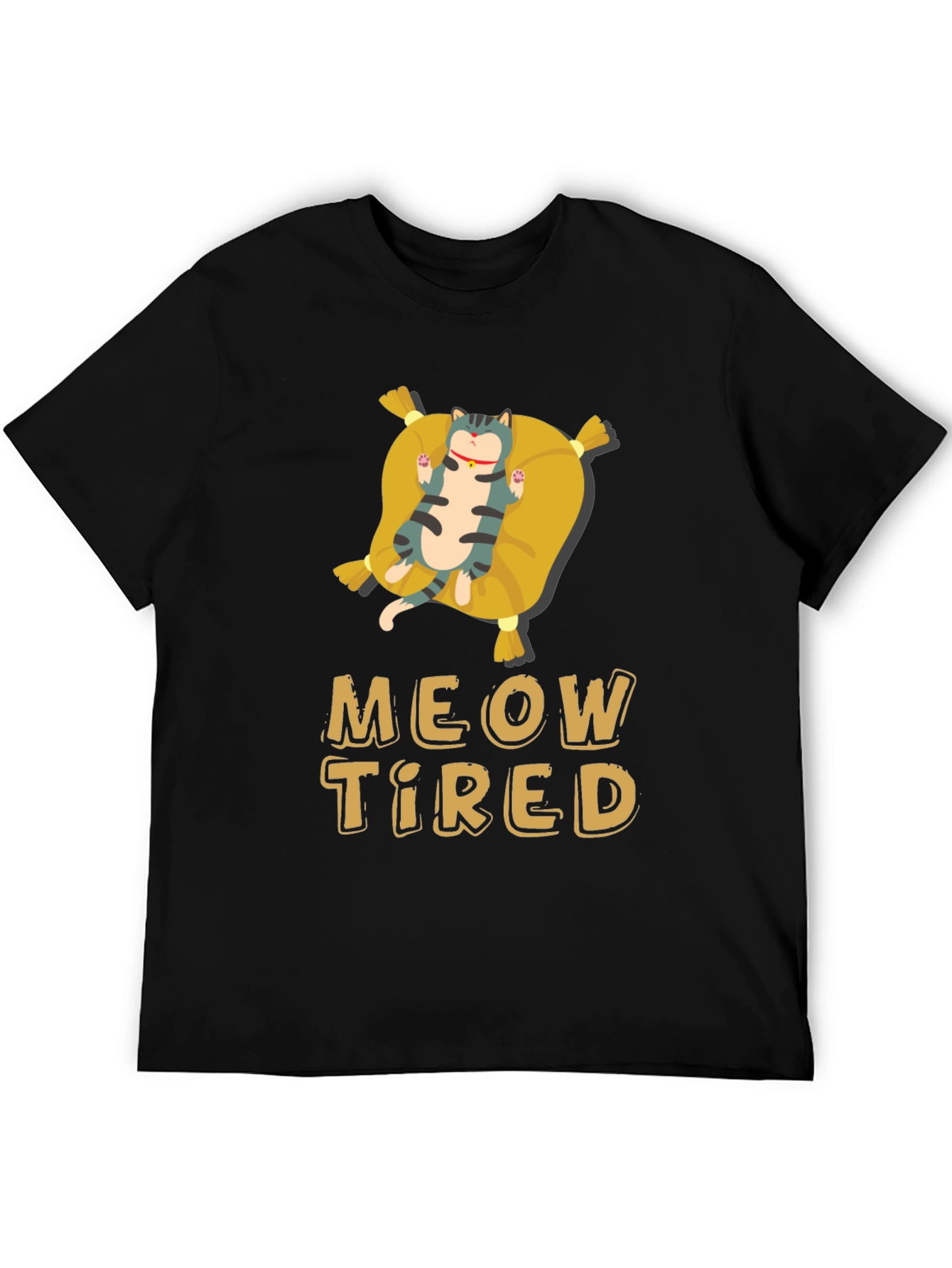 Black Meow Tired Cat Pillow T-Shirt - Relaxed Fit view 5