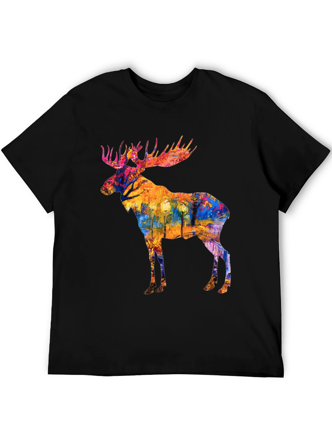 Black Abstract Moose Print Black T-Shirt view 5