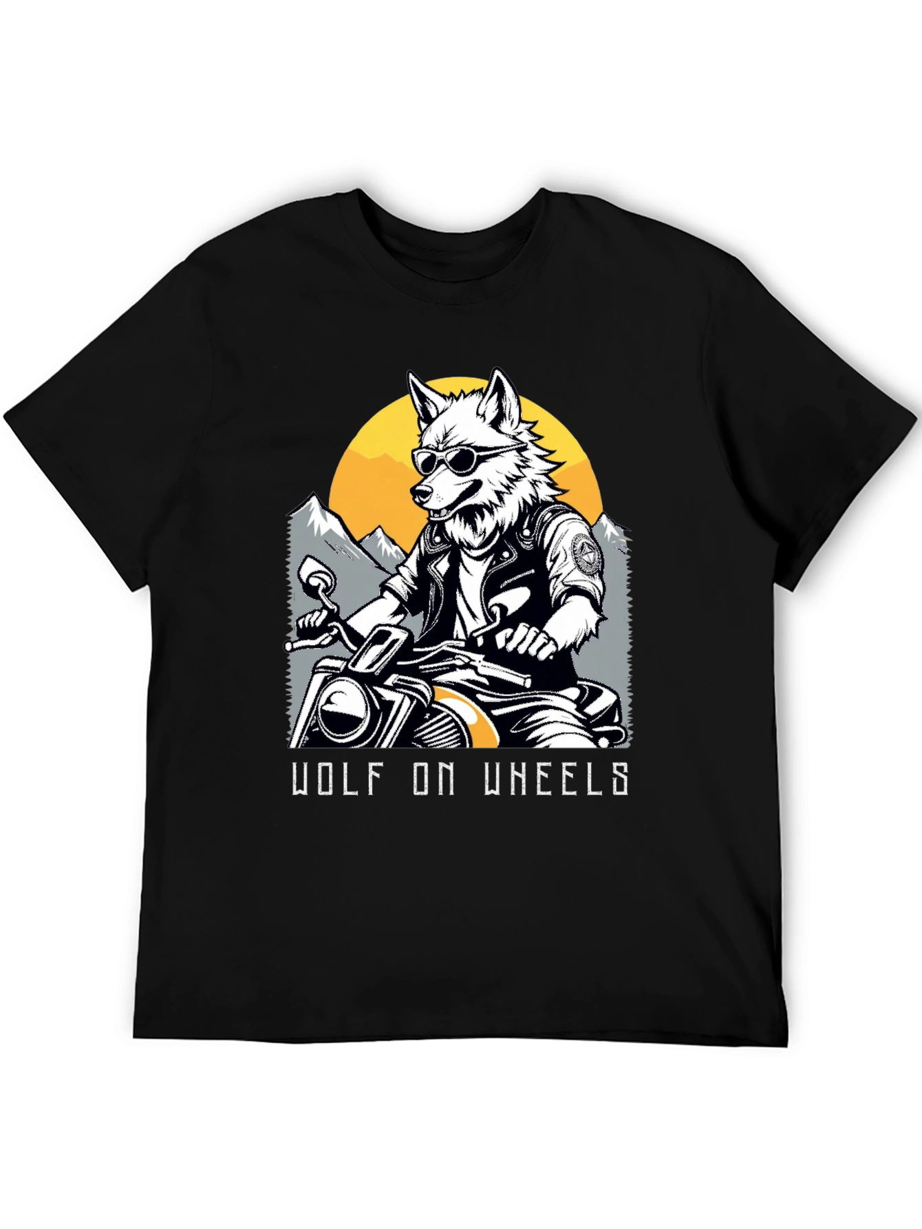 Black Wolf on Wheels Biker T-Shirt view 5
