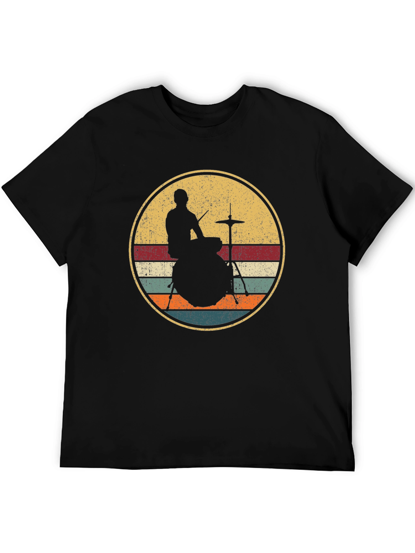 Black Retro Drummer Silhouette T-Shirt view 5