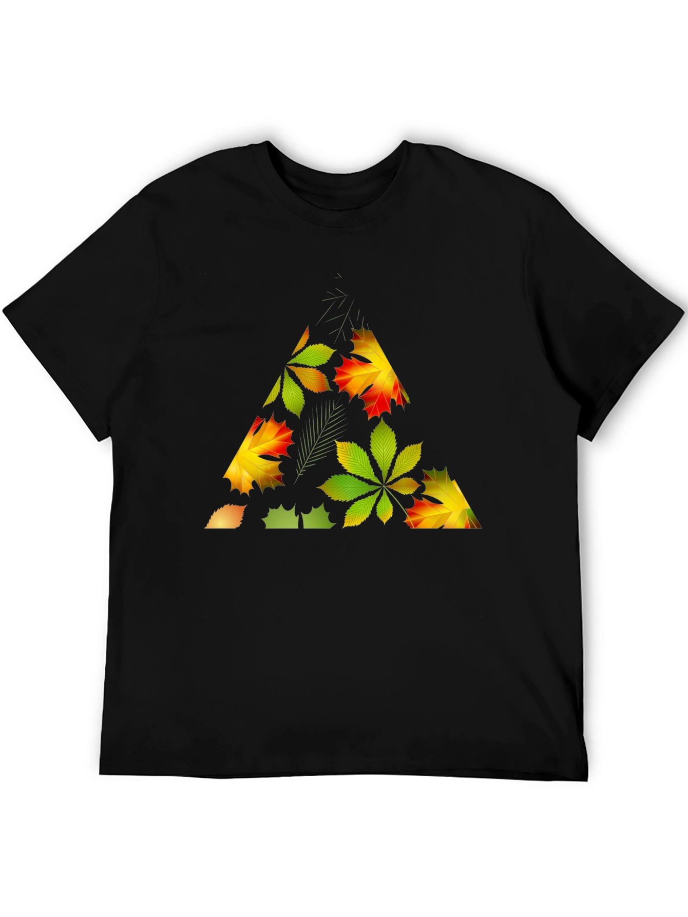 Black Autumn Leaf Triangle Black T-Shirt view 5