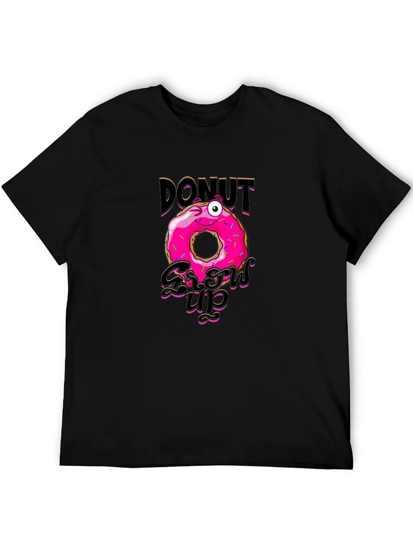 Black Donut Grow Up Funny Graphic Black T-Shirt view 5