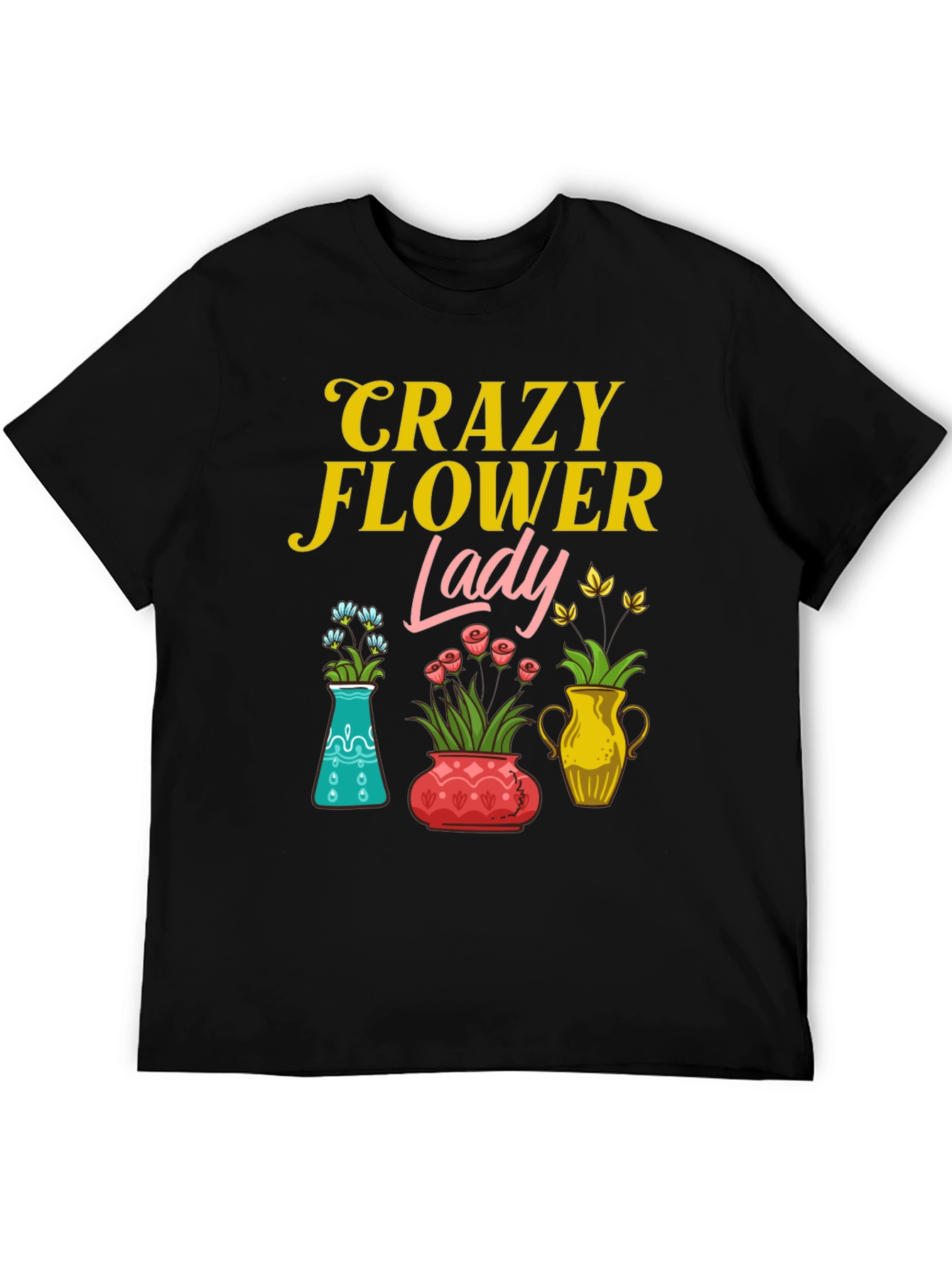 Black Crazy Flower Lady Graphic T-Shirt view 5