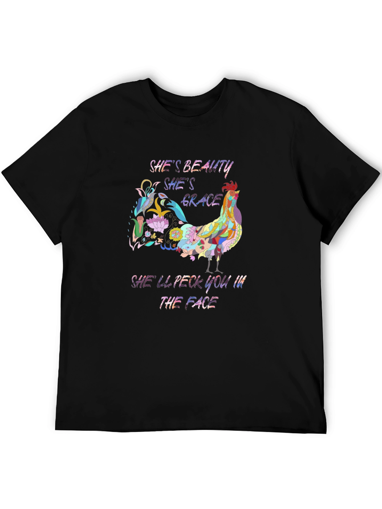 Black Funny Rooster T-Shirt: She's Beauty She's Grace view 5